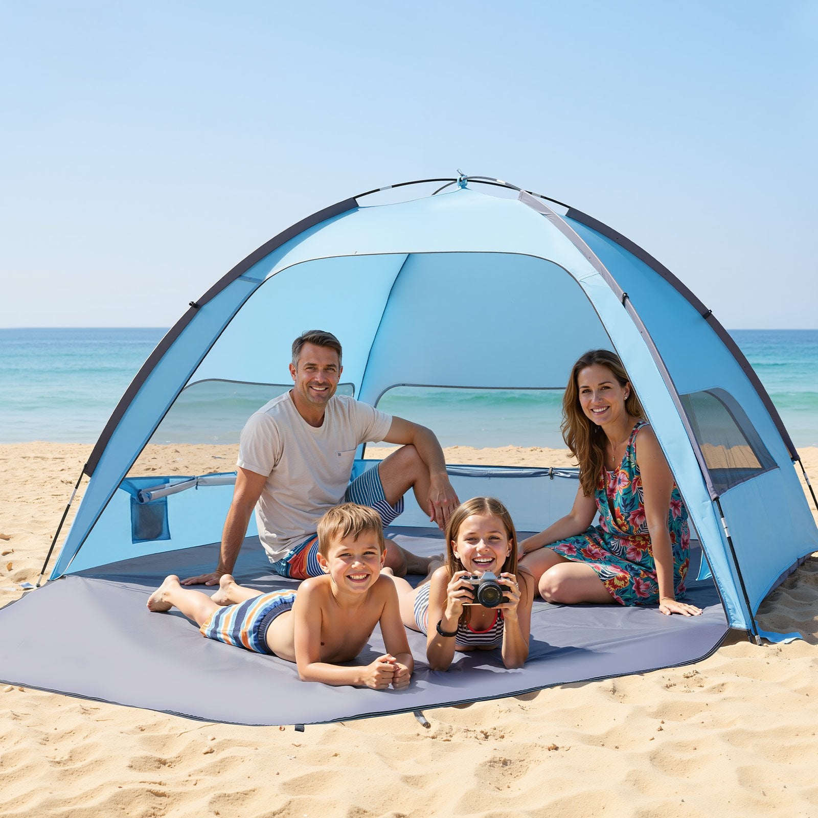 Portable Beach Tent Sun Shelter UPF 50+ Canopy with Carry Bag and Sand Pockets