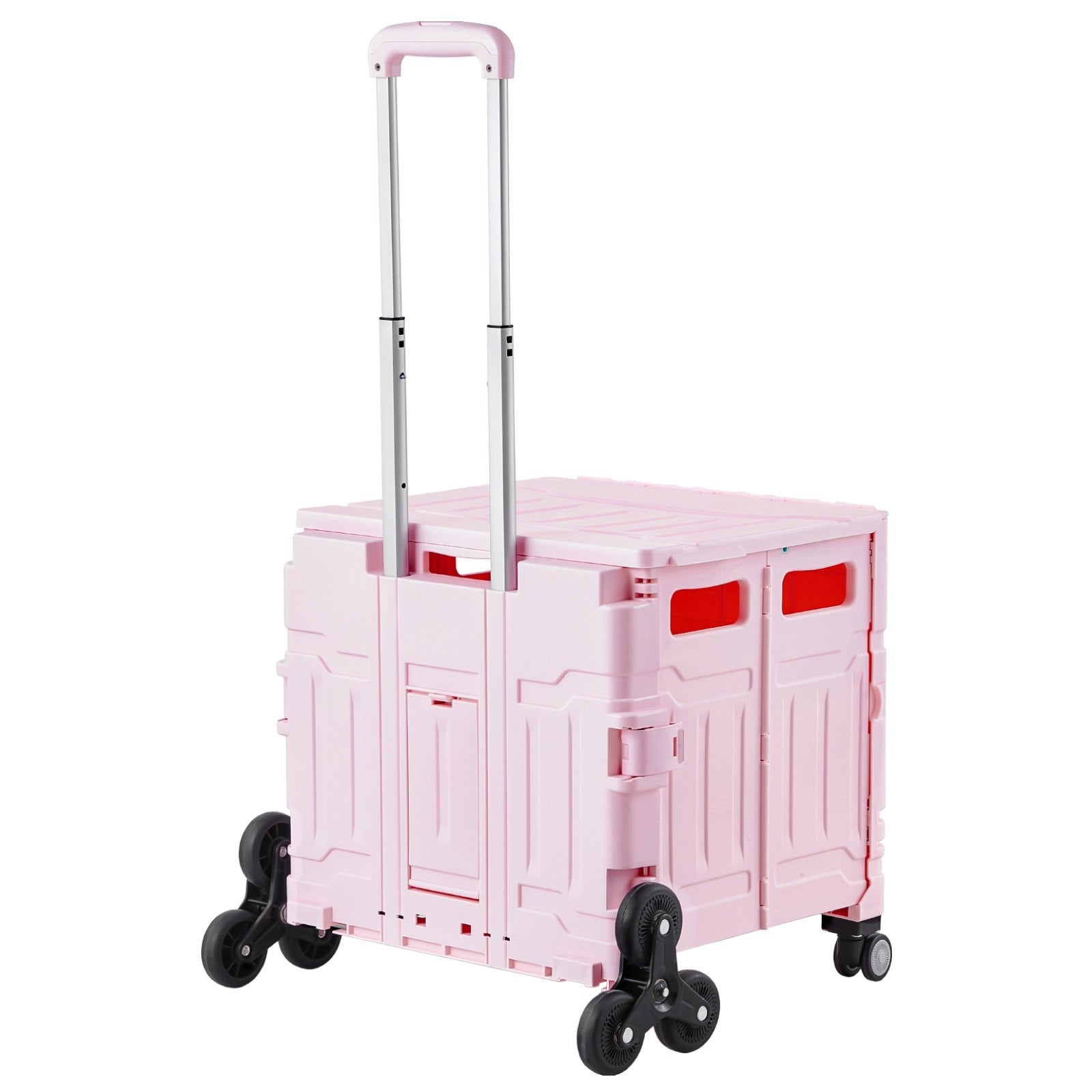 Foldable Utility Cart 65L Collapsible Stair-Climbing 360° Swivel Wheels Pink