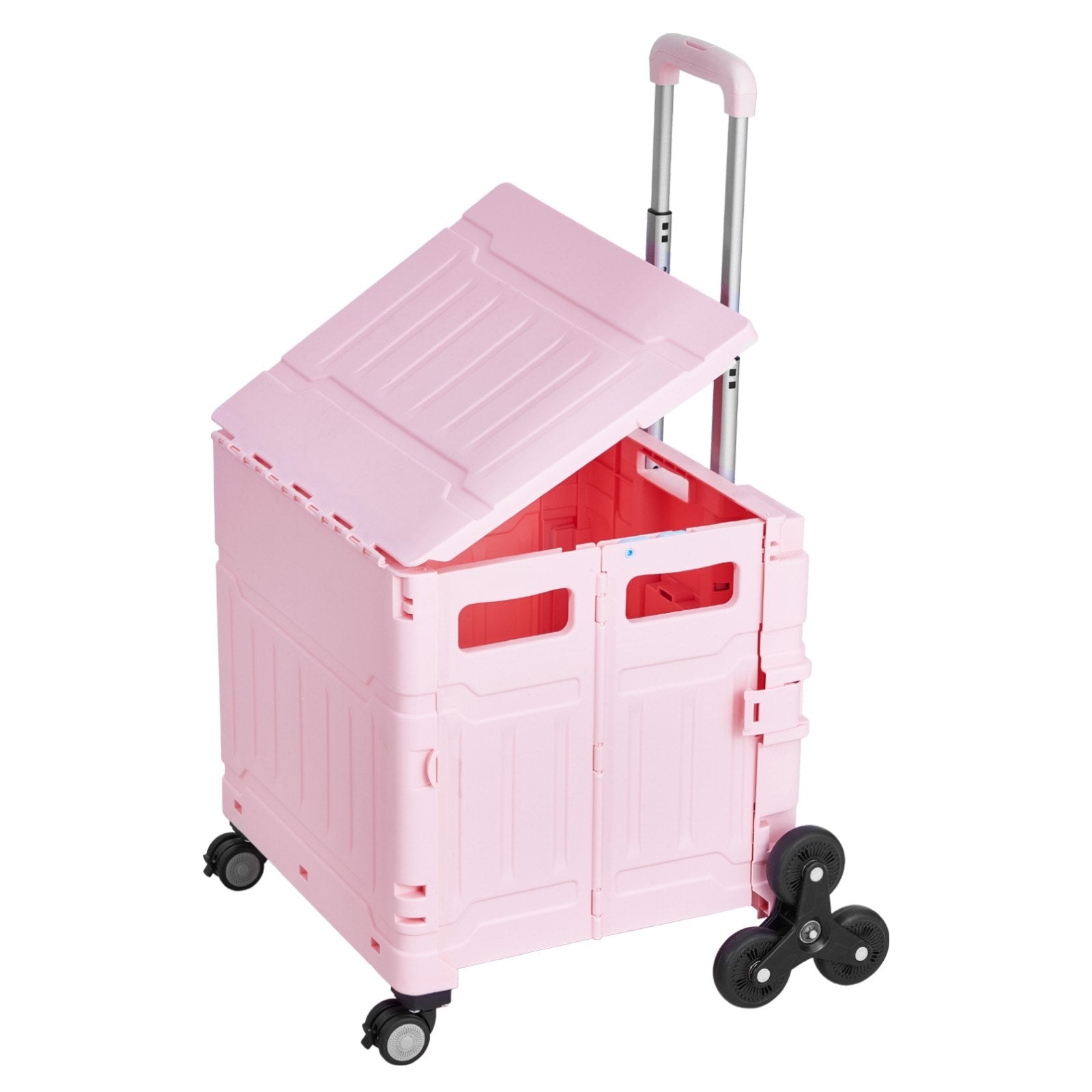 Foldable Utility Cart 65L Collapsible Stair-Climbing 360° Swivel Wheels Pink