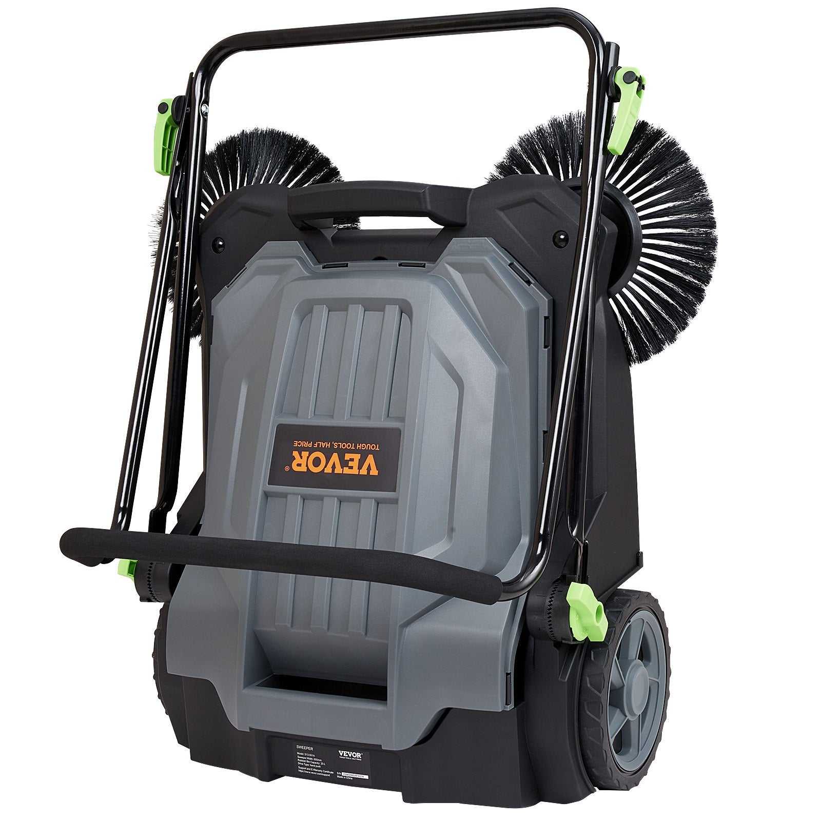 65cm Hand Push Floor Sweeper Manual Non-Electric 18.9L for Yard Garage Patio