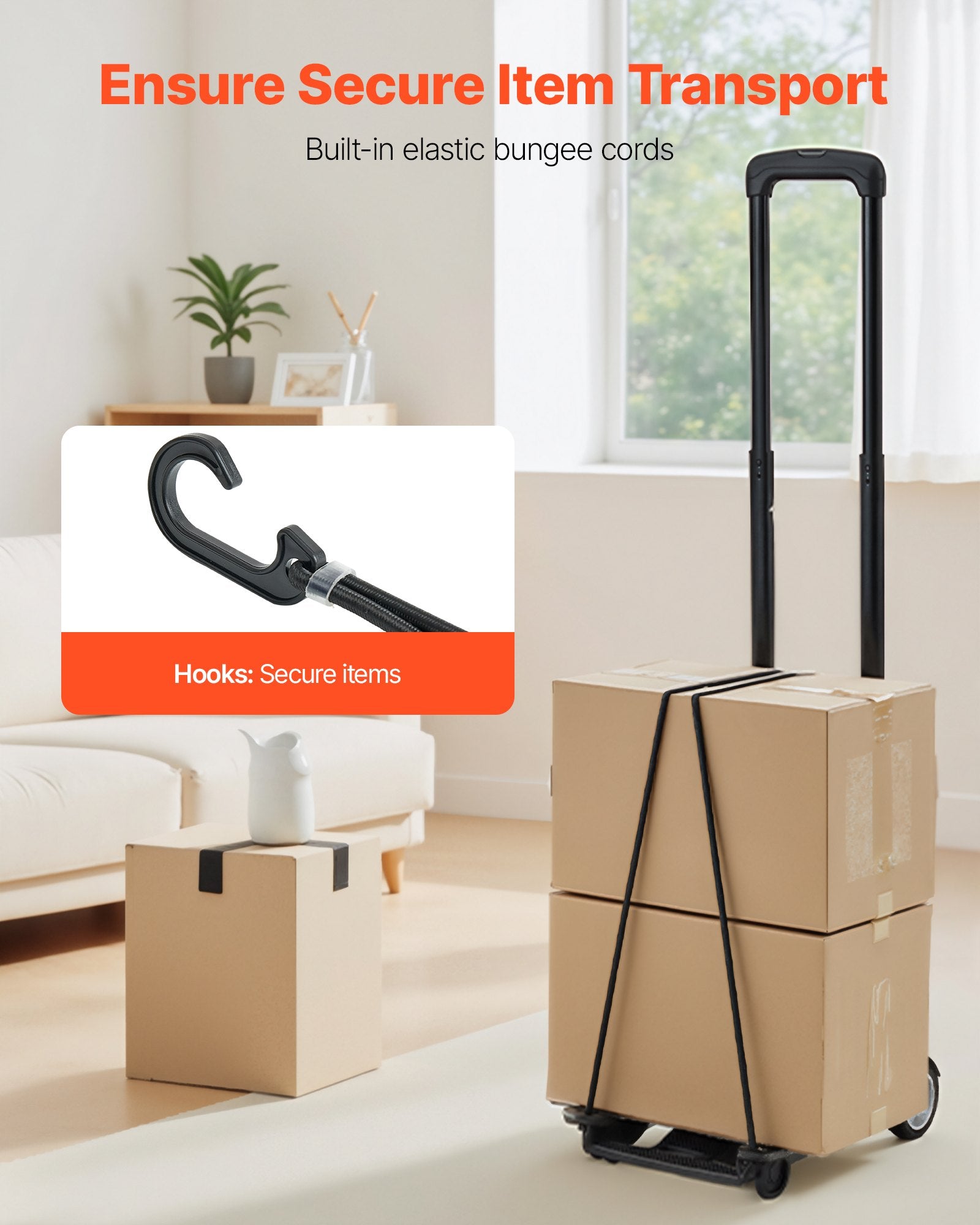 Folding Hand Truck 49.9kg Collapsible 2-Wheel Luggage Cart Elastic Rope Black