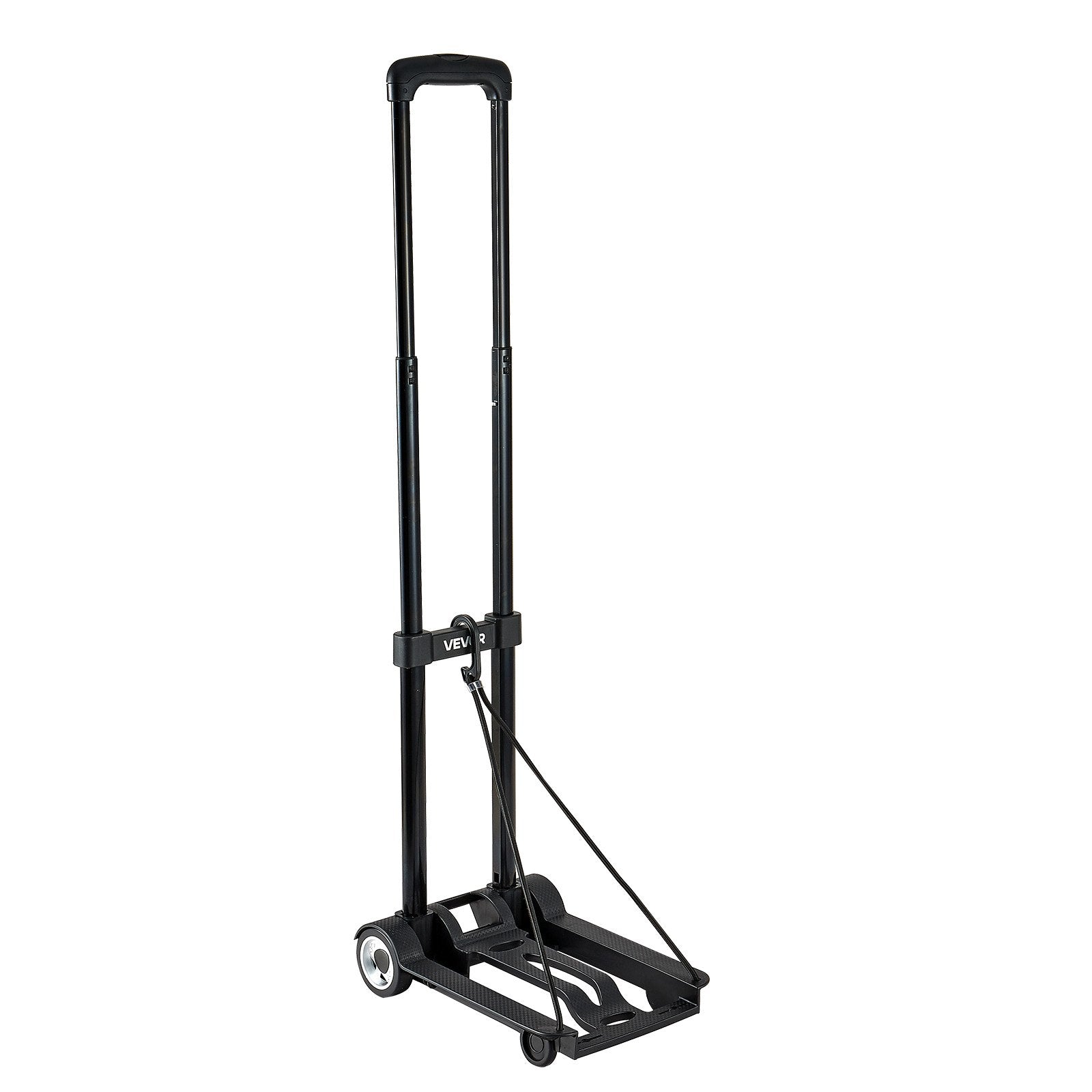 Folding Hand Truck 49.9kg Collapsible 2-Wheel Luggage Cart Elastic Rope Black