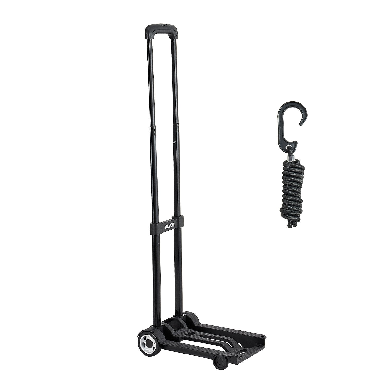 Folding Hand Truck 49.9kg Collapsible 2-Wheel Luggage Cart Elastic Rope Black