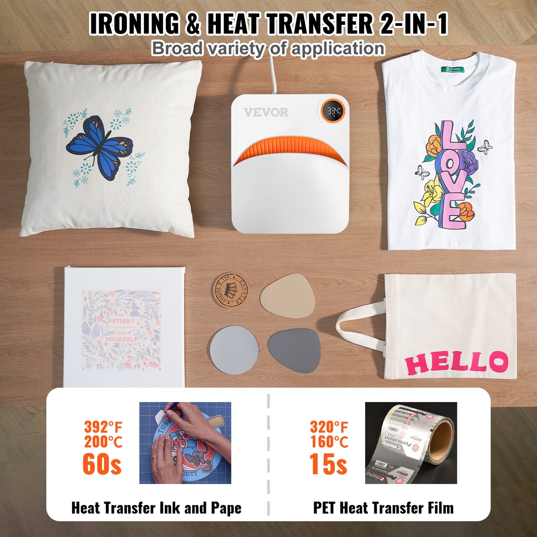 Heat Press Machine 10x12in Portable Sublimation Transfer PTFE Coated for TShirts