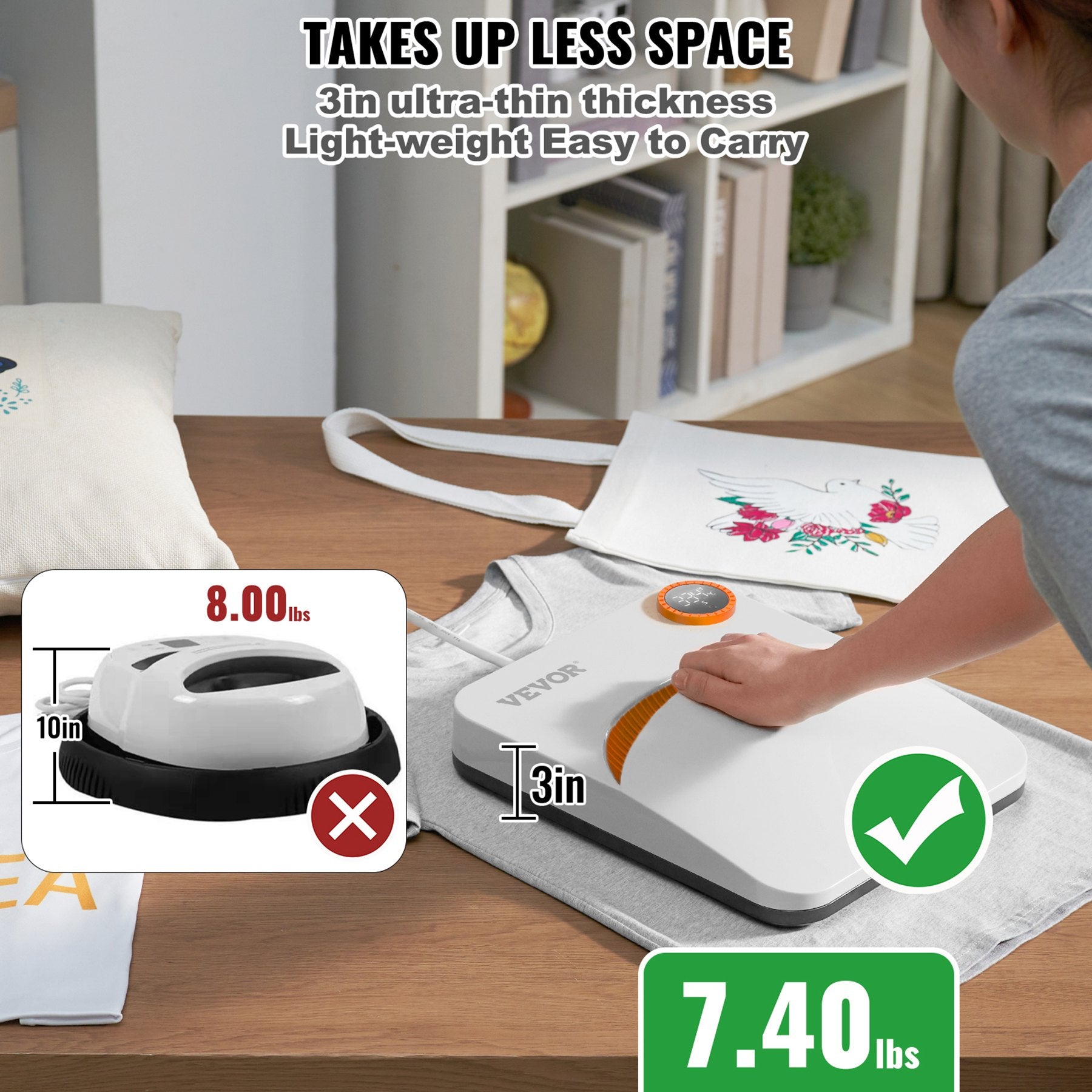 Heat Press Machine 10x12in Portable Sublimation Transfer PTFE Coated for TShirts