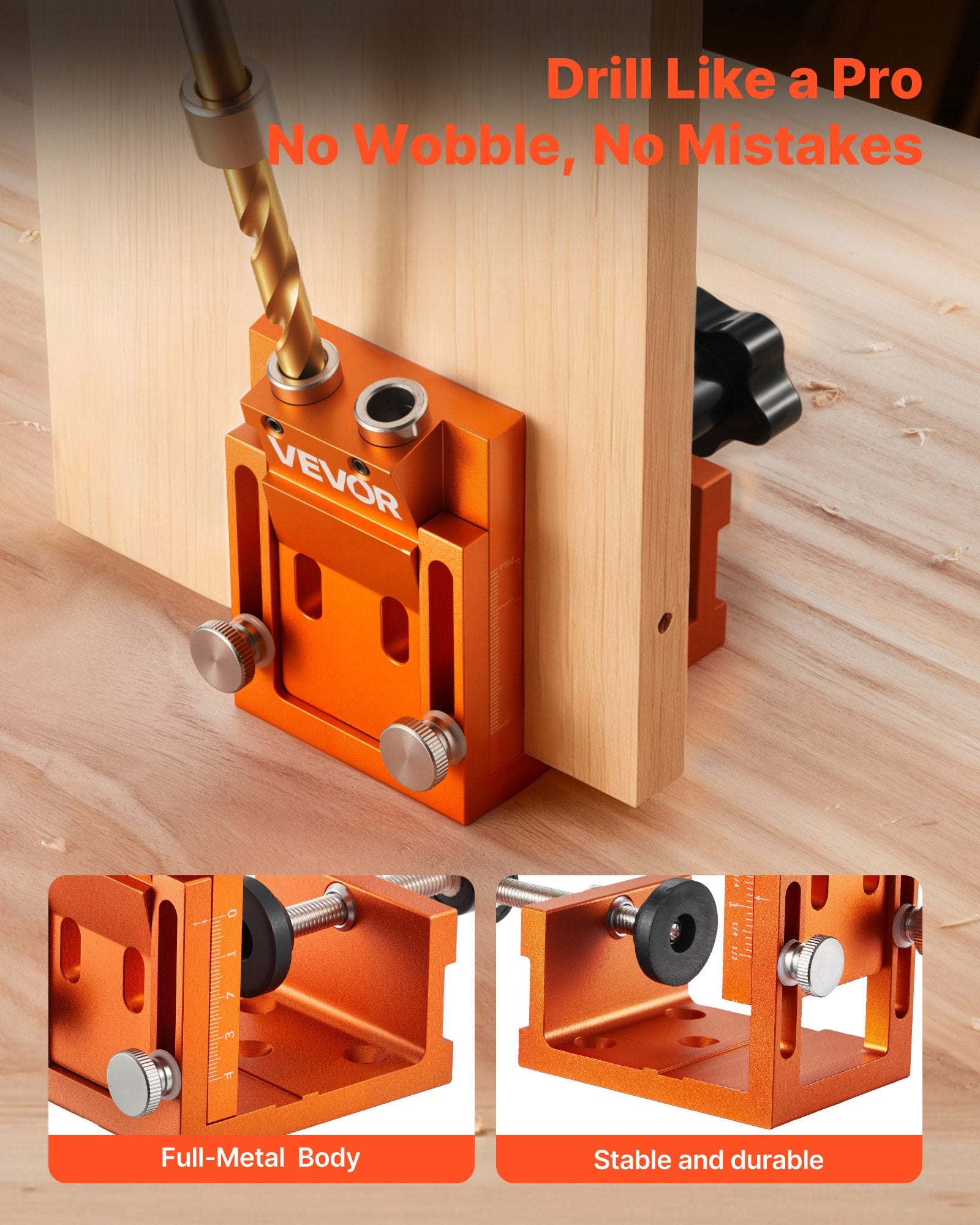 Pocket Hole Jig Kit, 12–48mm Adjustable with Drill, Wrench, Bits, Plugs & Screws