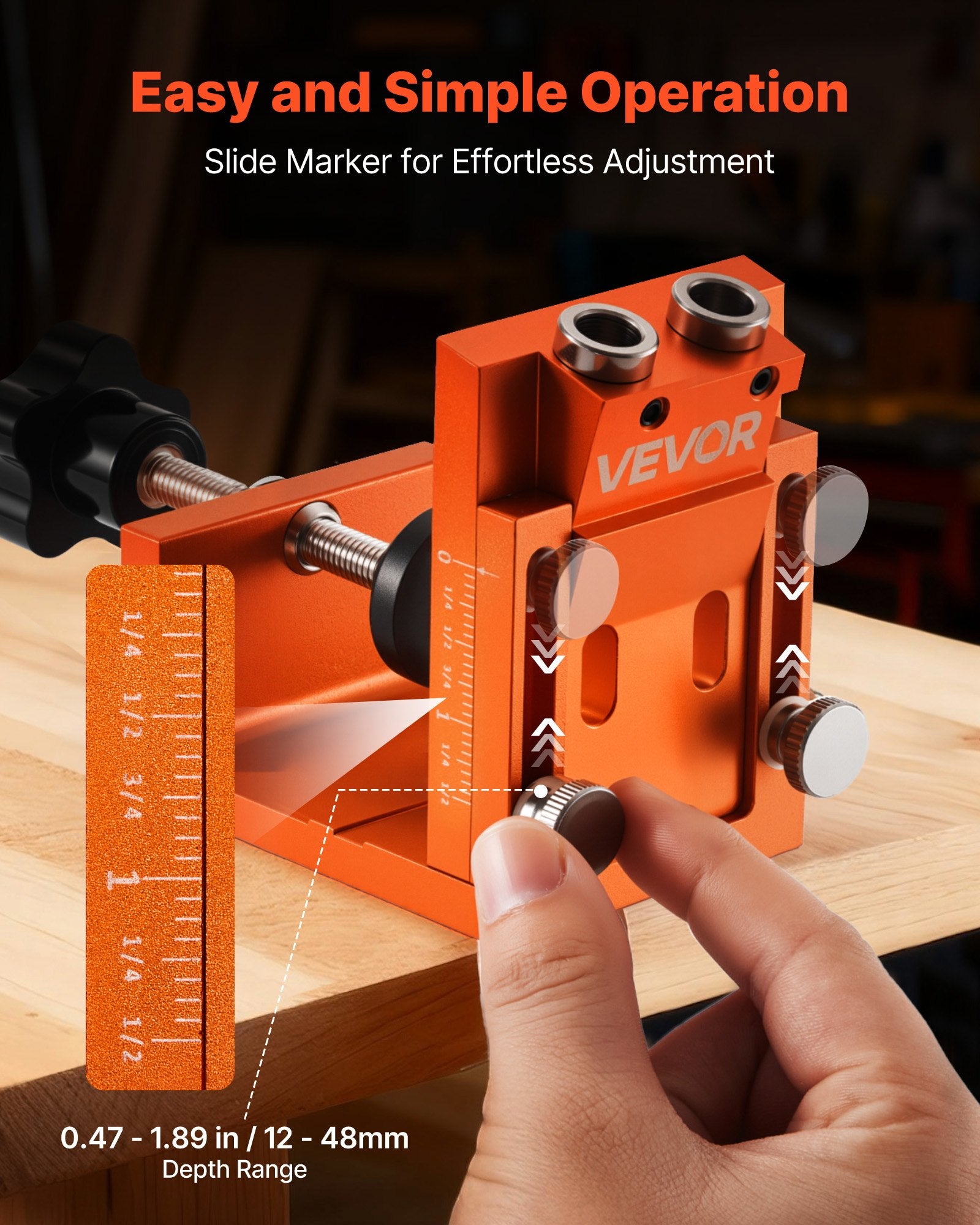 Pocket Hole Jig Kit, 12–48mm Adjustable with Drill, Wrench, Bits, Plugs & Screws