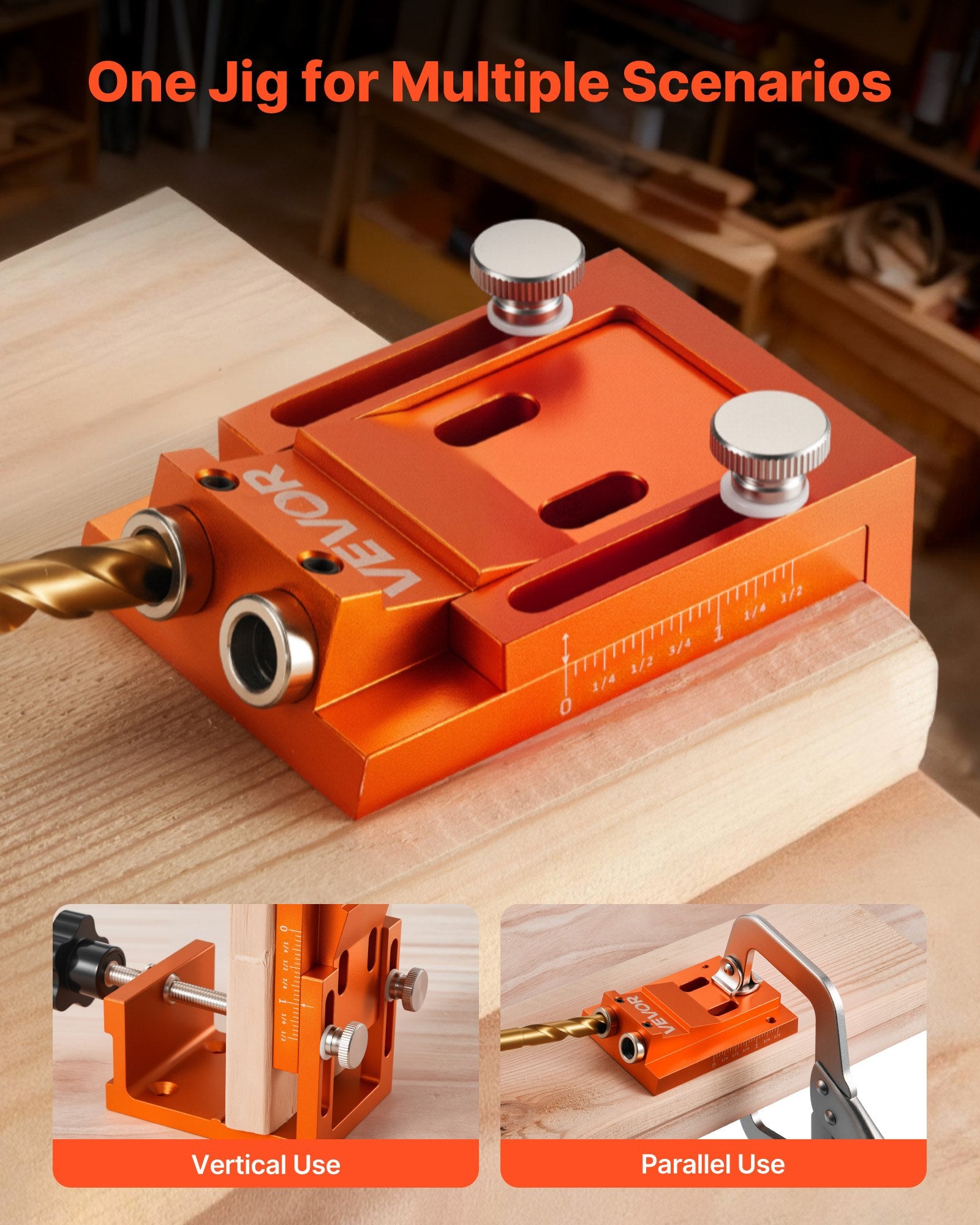 Pocket Hole Jig Kit, 12–48mm Adjustable with Drill, Wrench, Bits, Plugs & Screws