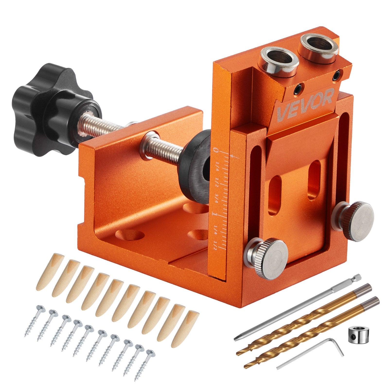 Pocket Hole Jig Kit, 12–48mm Adjustable with Drill, Wrench, Bits, Plugs & Screws