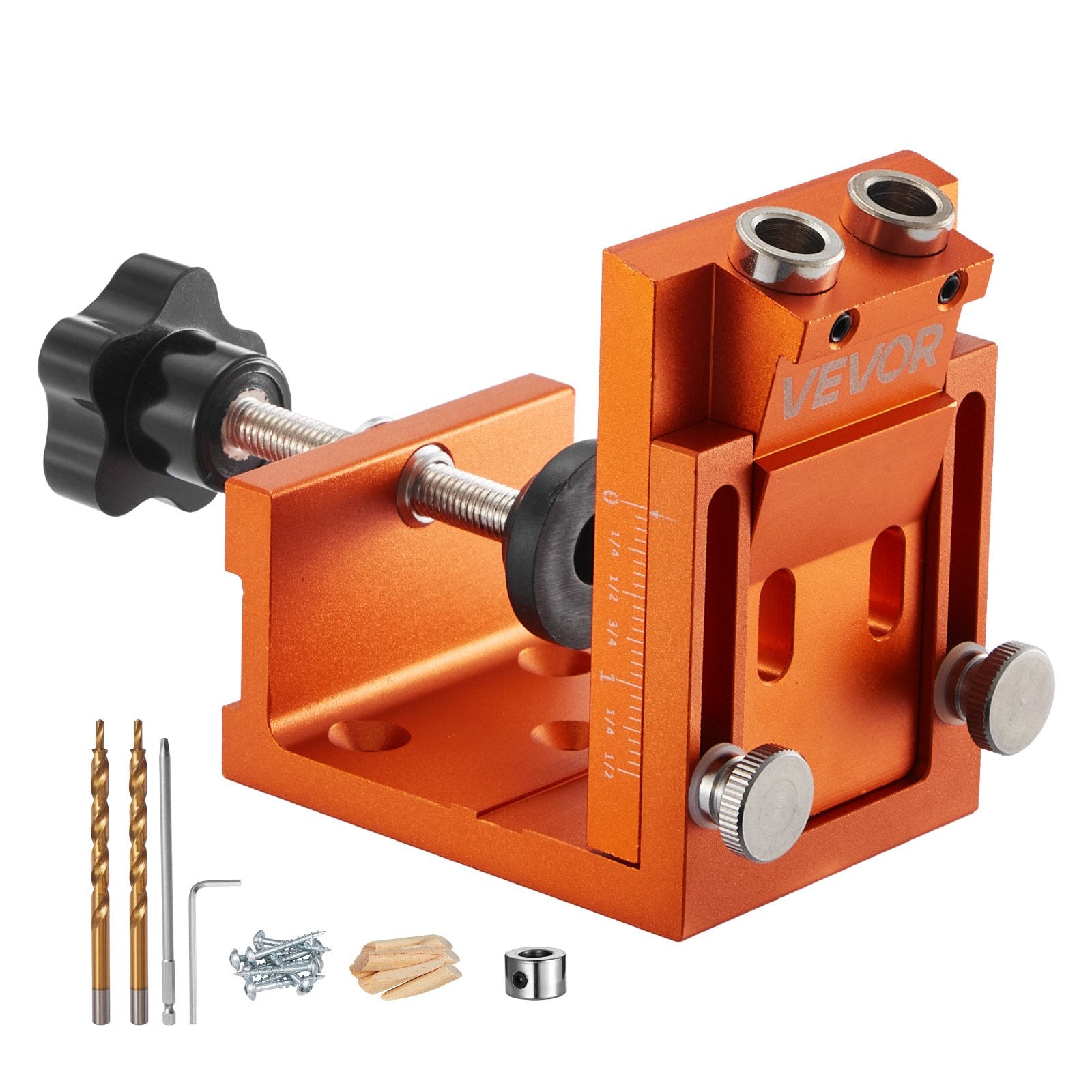 Pocket Hole Jig Kit, 12–48mm Adjustable with Drill, Wrench, Bits, Plugs & Screws