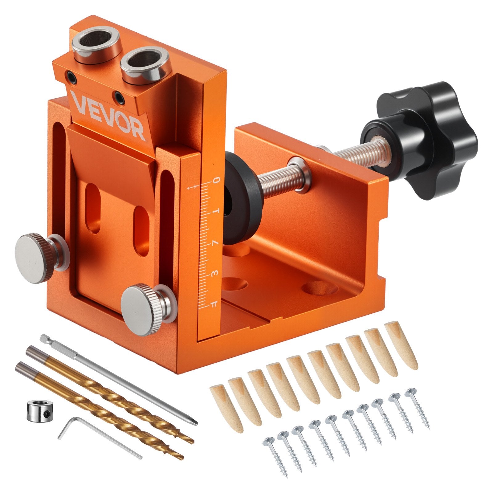Pocket Hole Jig Kit, 12–48mm Adjustable with Drill, Wrench, Bits, Plugs & Screws