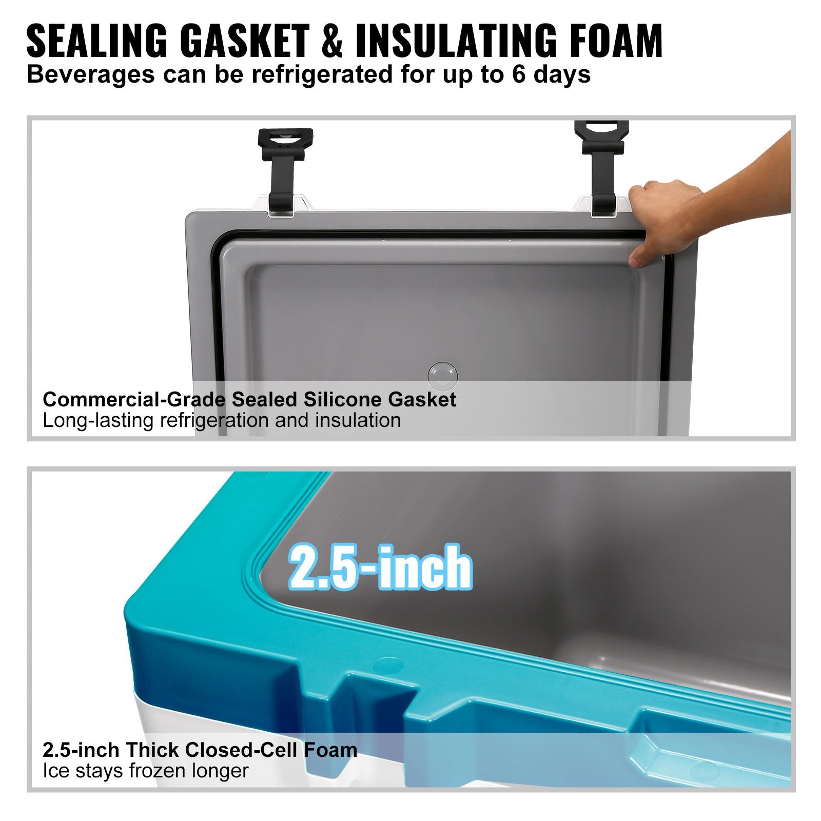 Insulated Portable Cooler 49L Ice Chest Holds 50 Cans 6 Day Cooling