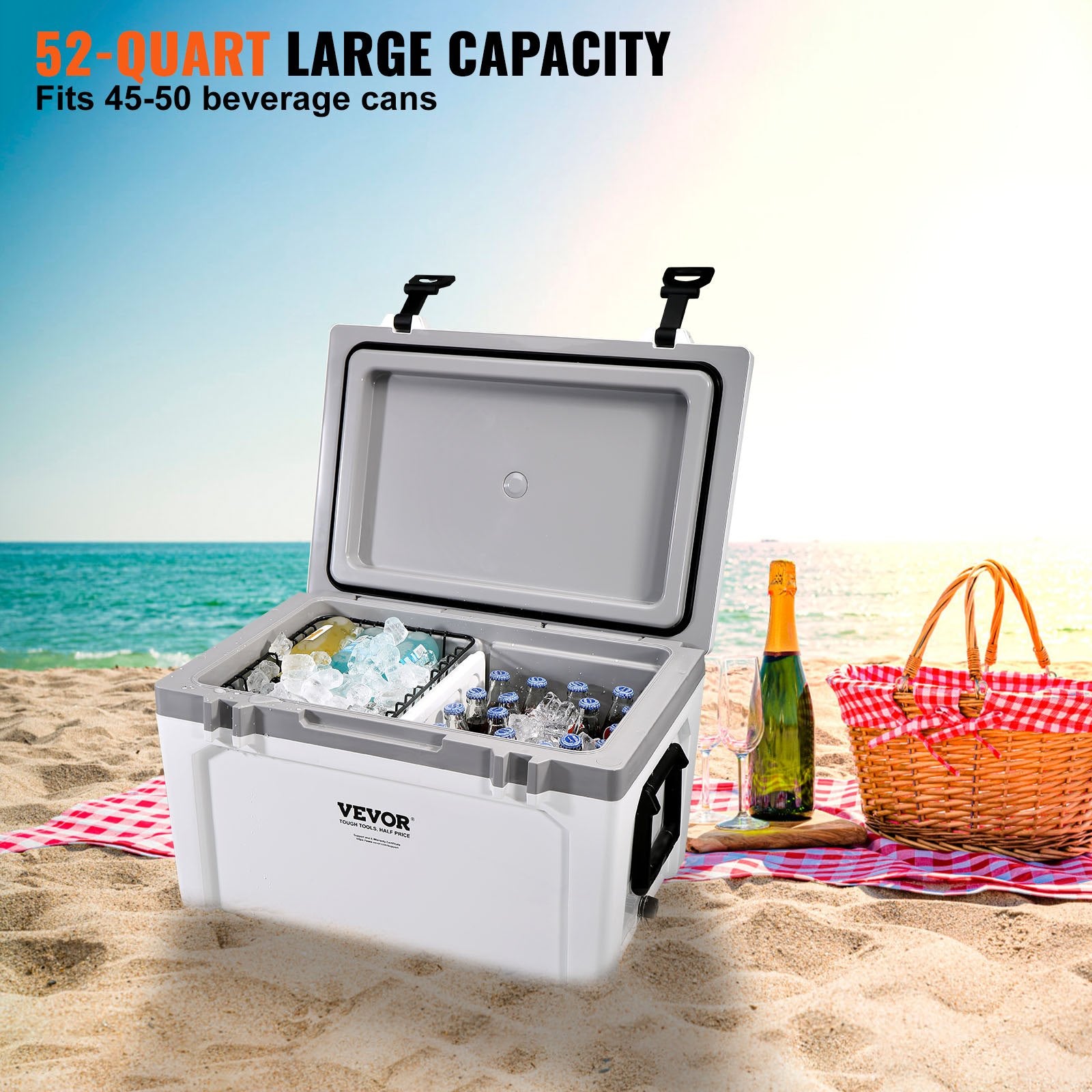 Insulated Portable Cooler 49L Ice Chest Holds 50 Cans 6 Day Cooling