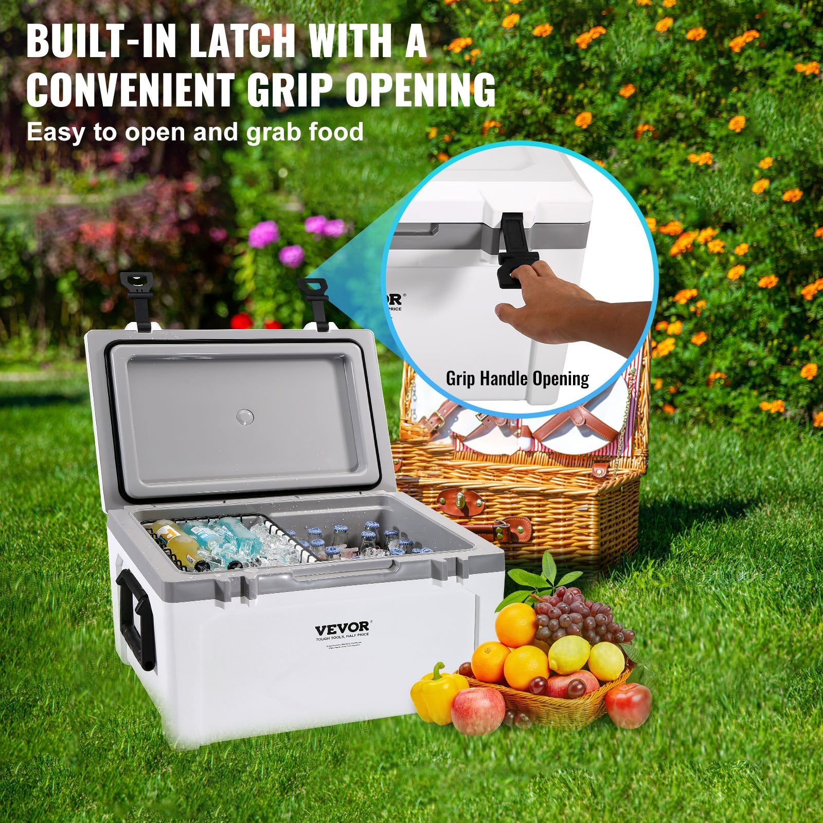 Insulated Portable Cooler 49L Ice Chest Holds 50 Cans 6 Day Cooling