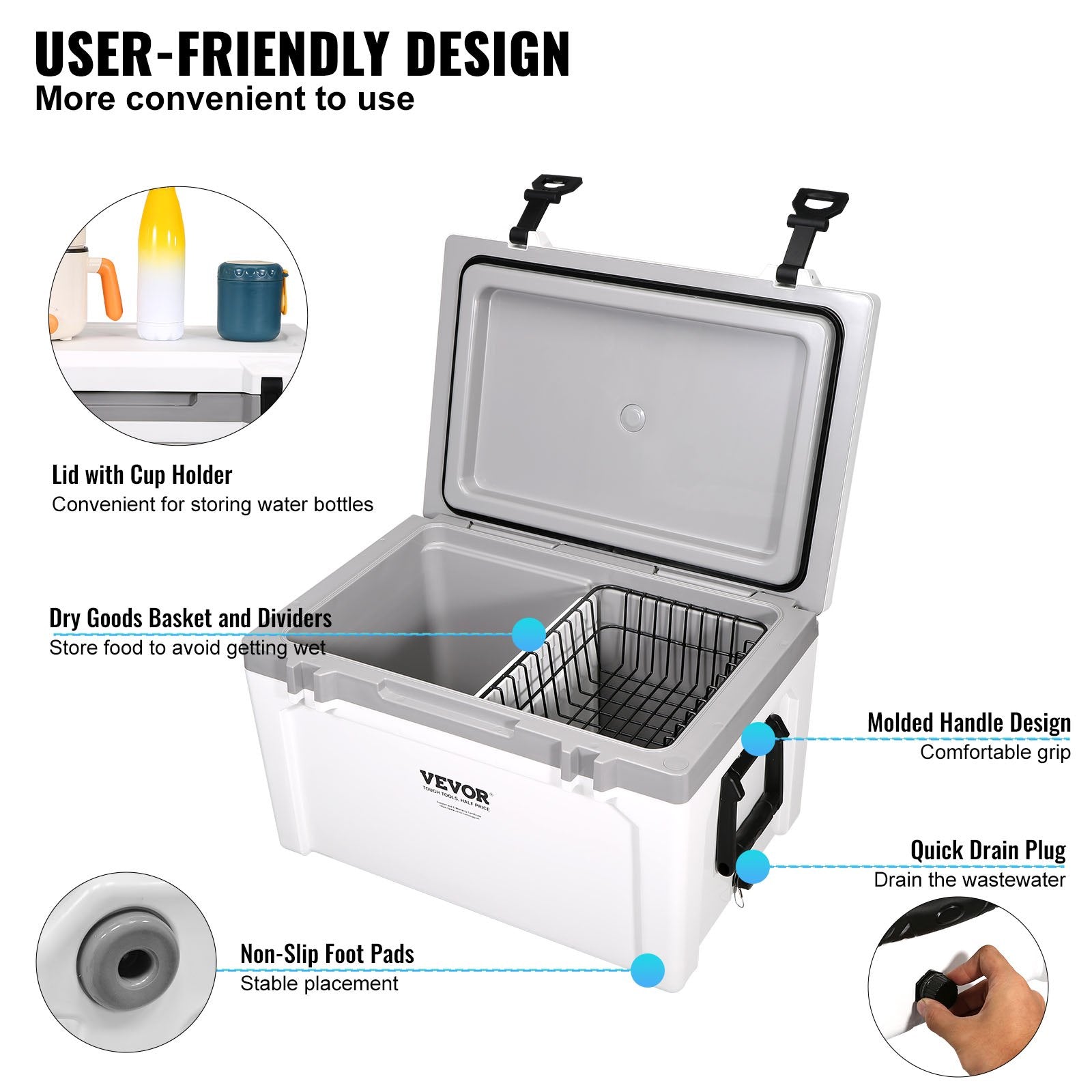 Insulated Portable Cooler 49L Ice Chest Holds 50 Cans 6 Day Cooling