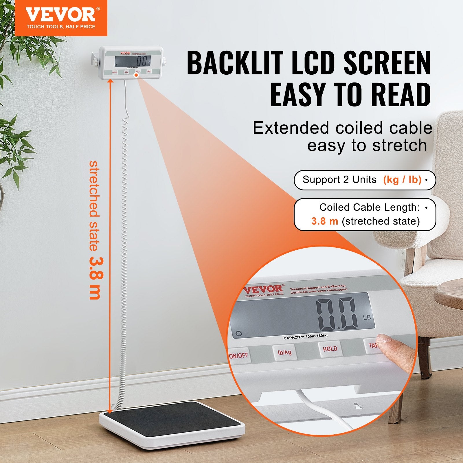 Portable Medical Scale Digital Physician 400LBS Professional Anti-Slip Mat kg/lb