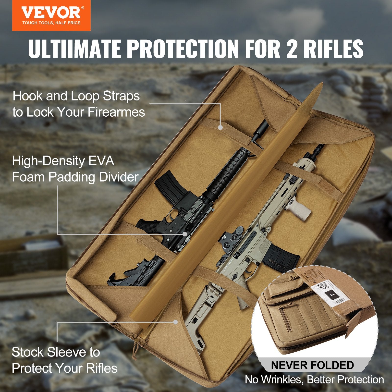 36 Inch Tactical Double Rifle Bag, Soft Gun Case with Lockable Zipper & Pockets