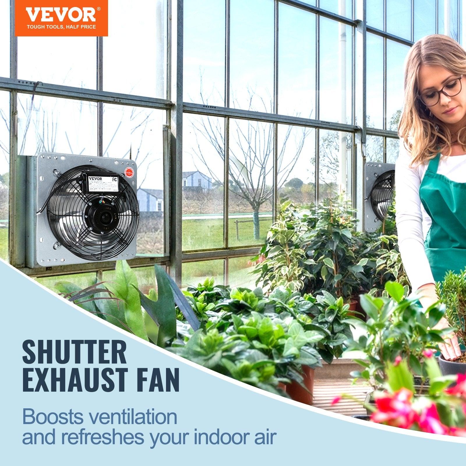 Shutter Exhaust Fan 356mm 1400RPM 994 CFM Aluminum Wall Mount AC Motor Vent Fans