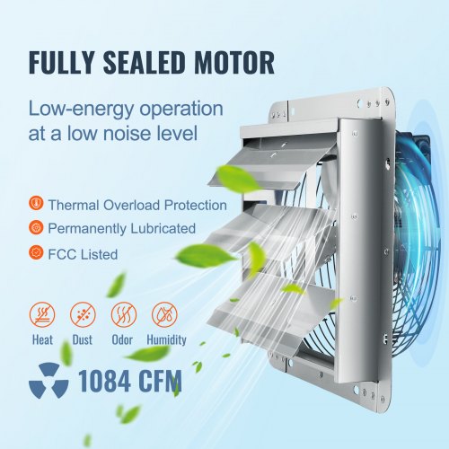 Wall Mount Shutter Exhaust Fan 305 mm 1400RPM 1084 CFM AC Motor Ventilation