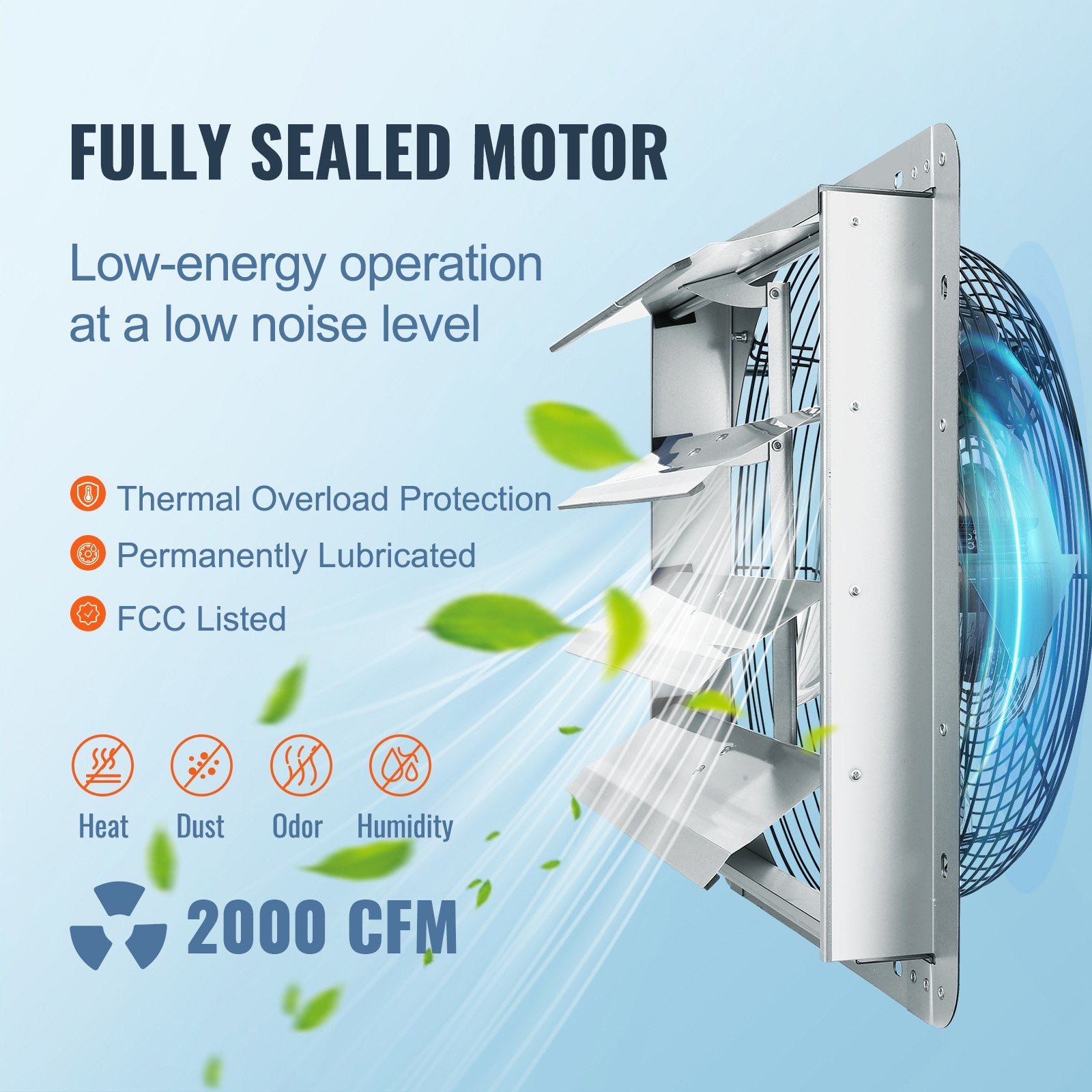 Shutter Exhaust Fan 406mm 1400RPM 1506CFM High-Speed Aluminum Wall Mount Vent