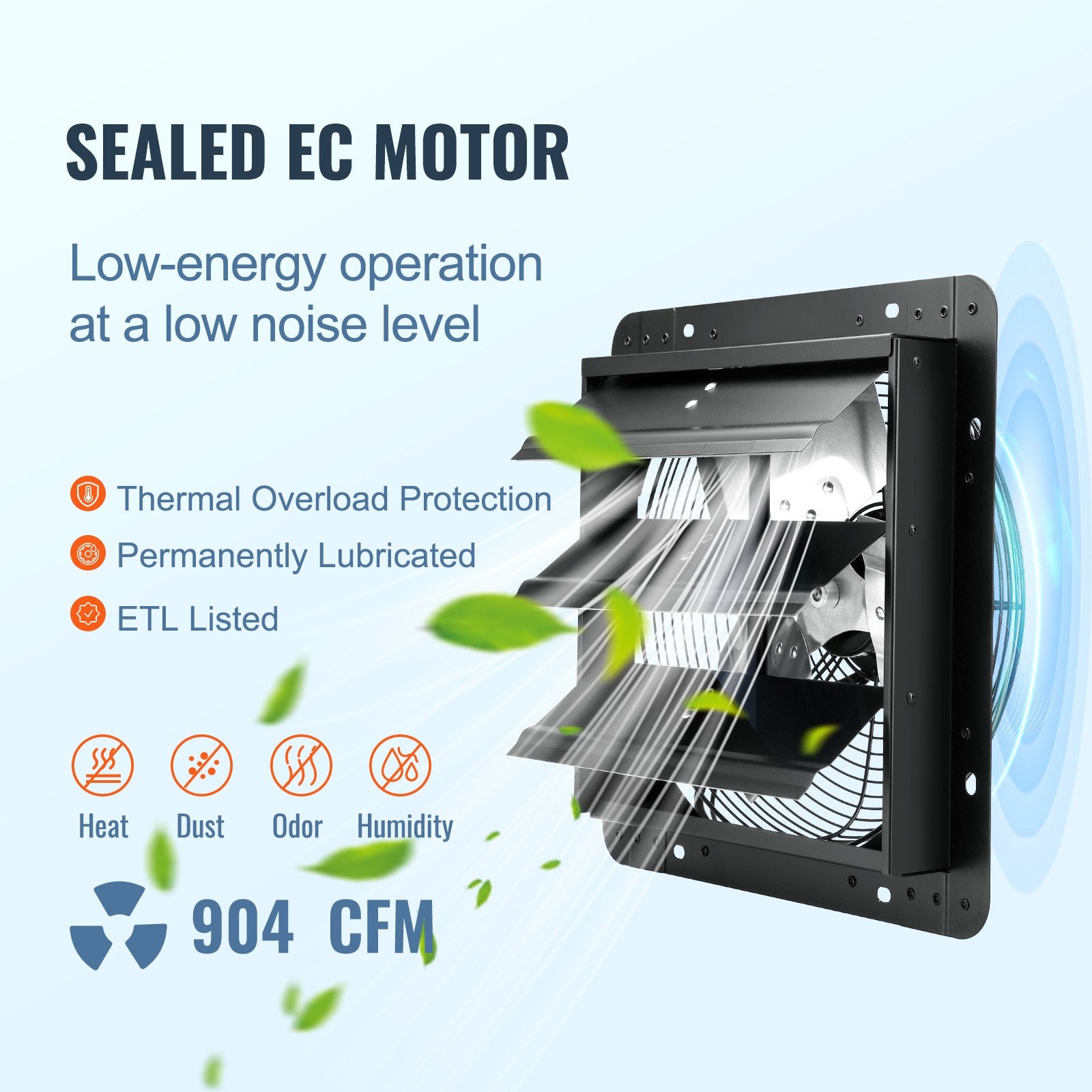 Wall Mount Shutter Exhaust Fan with EC Motor Temperature Humidity Control