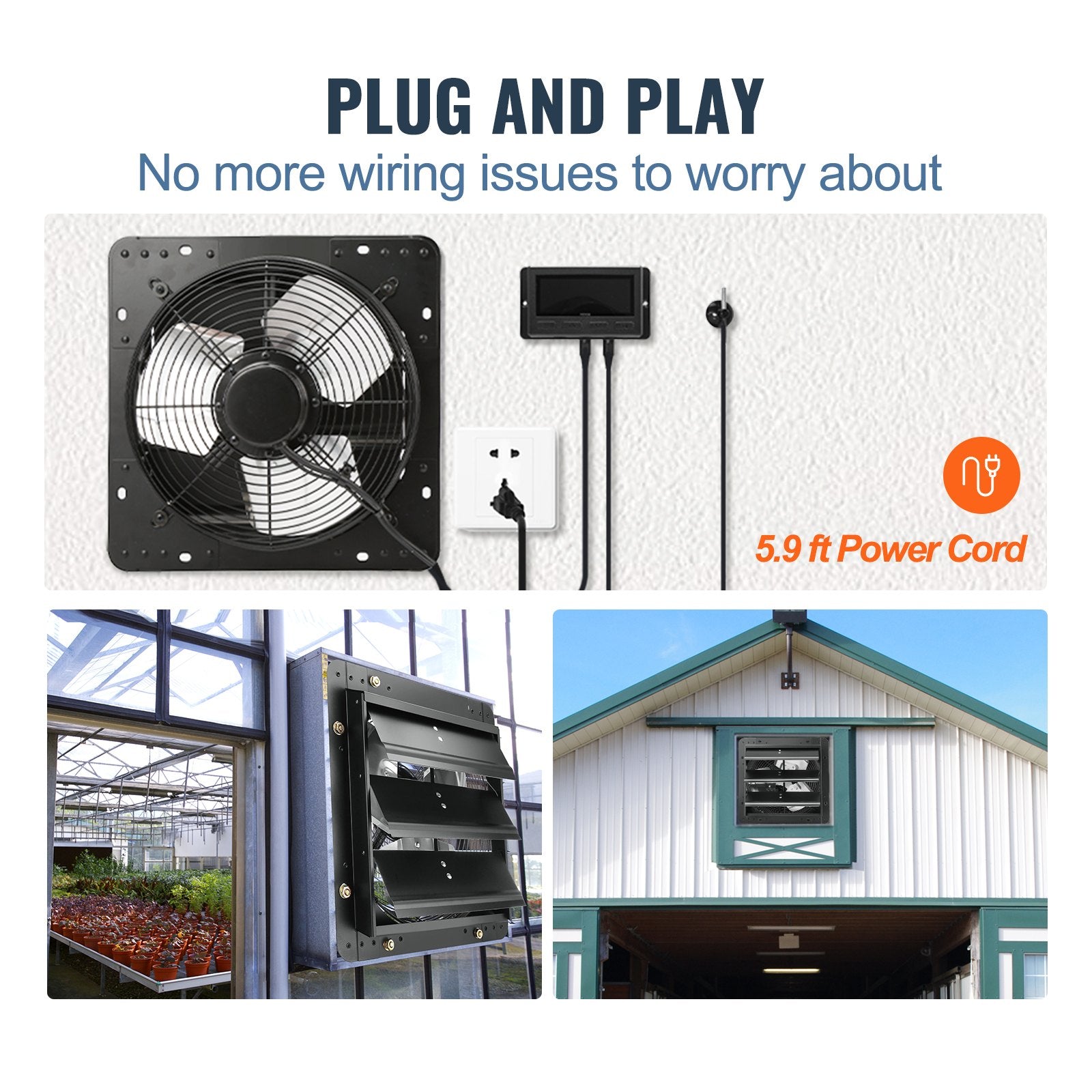 Wall Mount Shutter Exhaust Fan with EC Motor Temperature Humidity Control