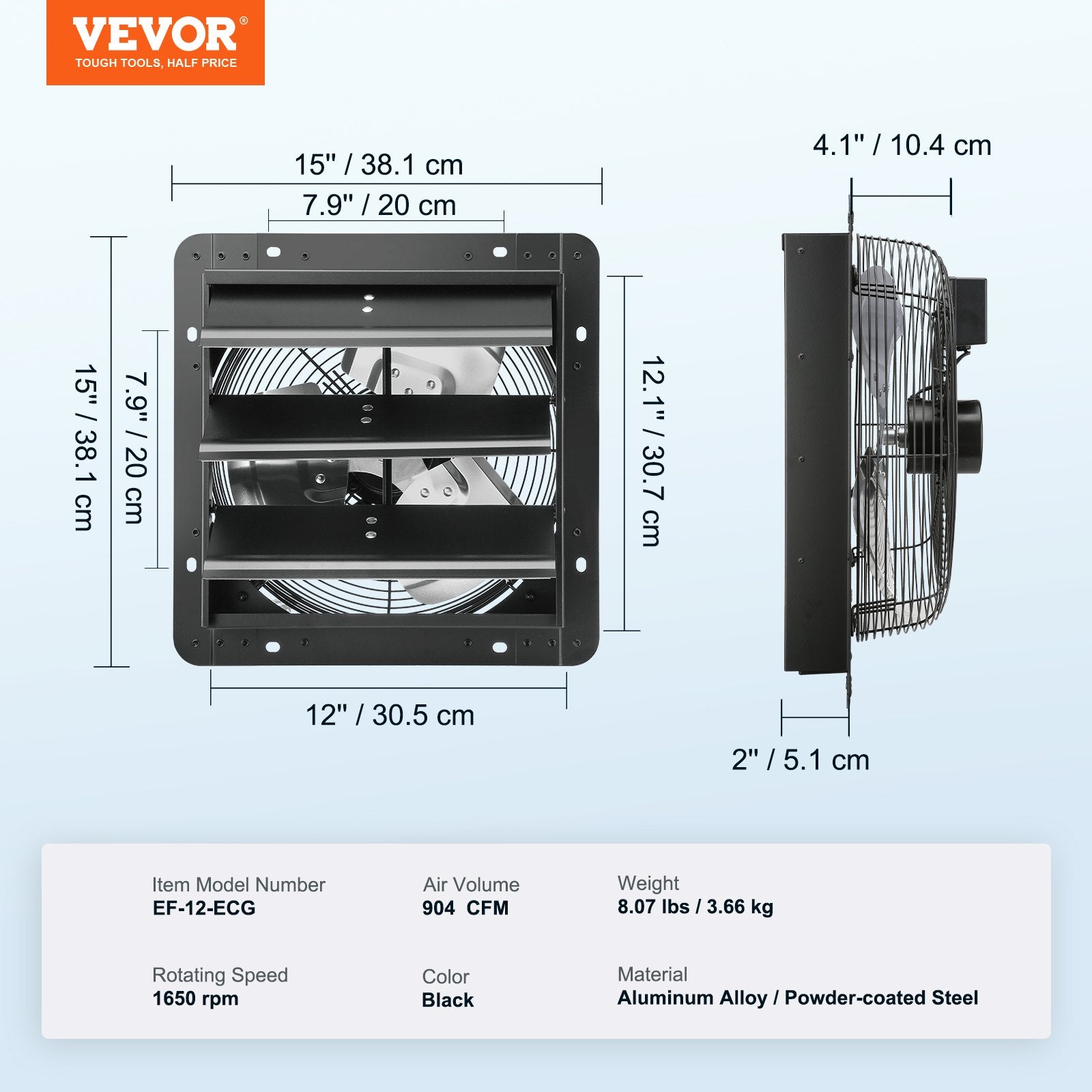 Wall Mount Shutter Exhaust Fan with EC Motor Temperature Humidity Control