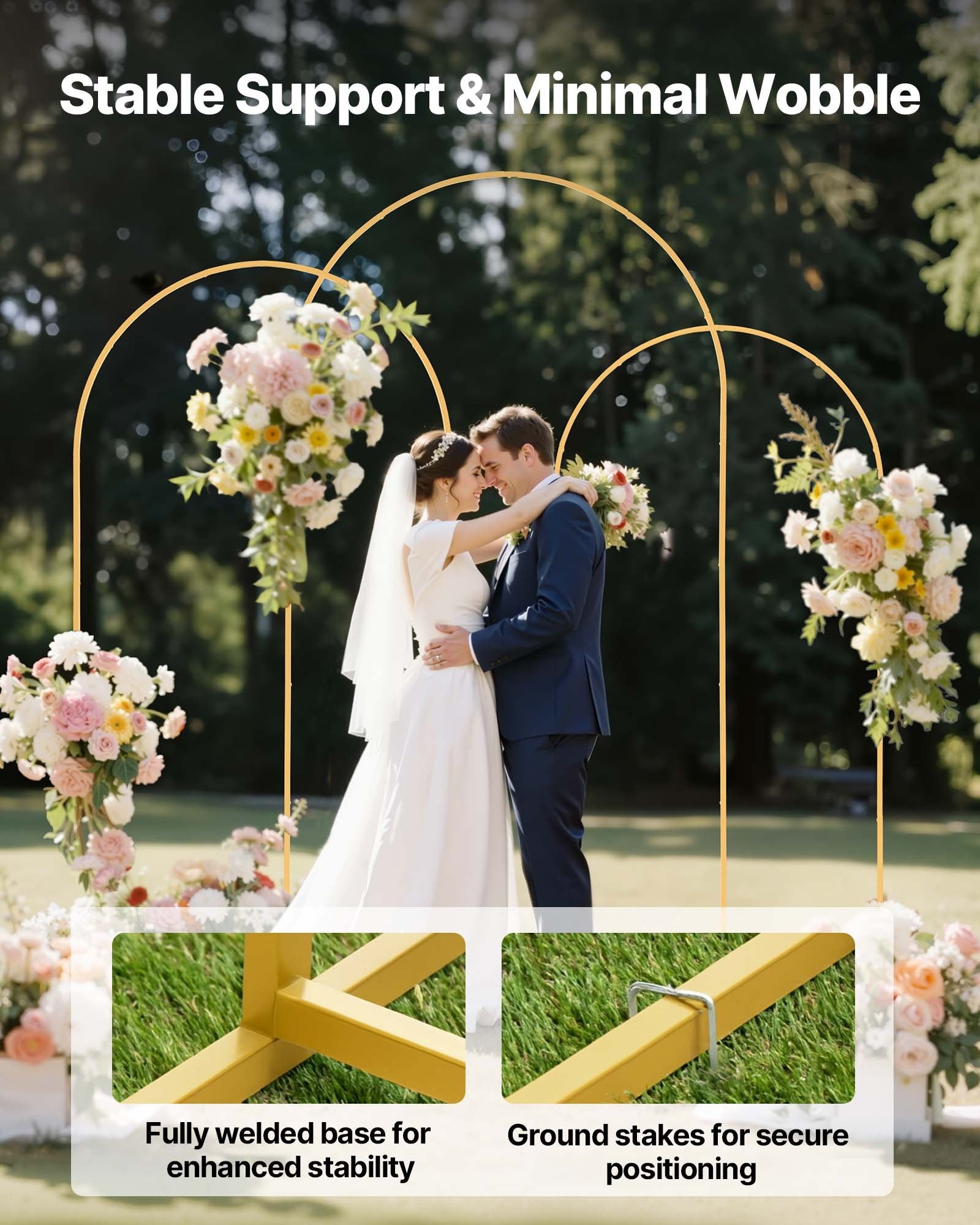 Set of 3 Gold Metal Arch Backdrop Stands for Wedding & Party Decoration