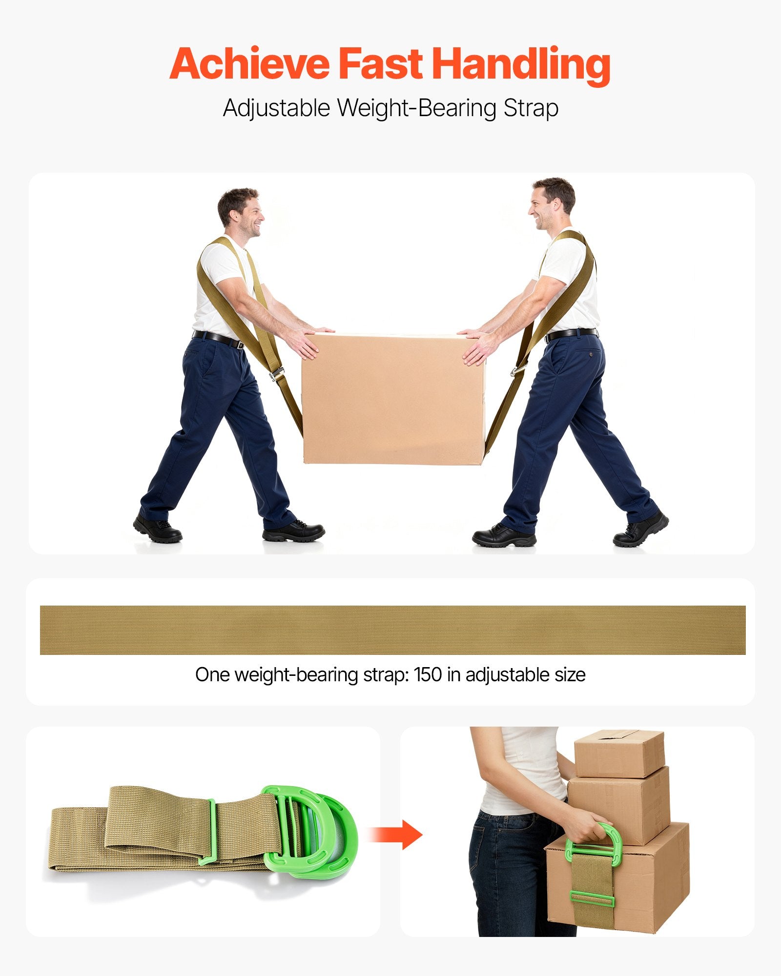 Moving Straps 2-Person Lifting System Harness Load-Bearing Handheld Straps