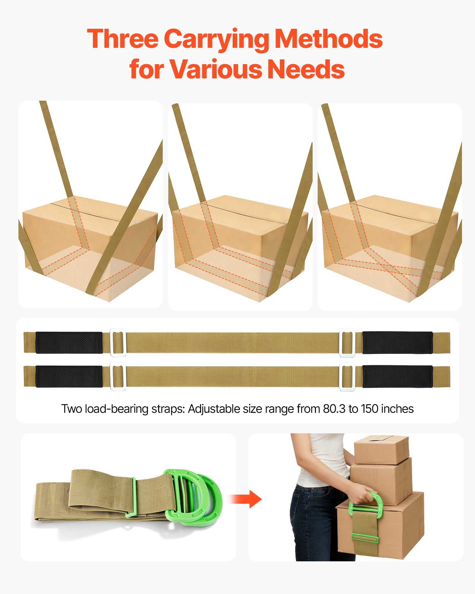 Moving Straps, 2-Person Lifting System with 2 Harness, 2 Load & 1 Handheld Strap