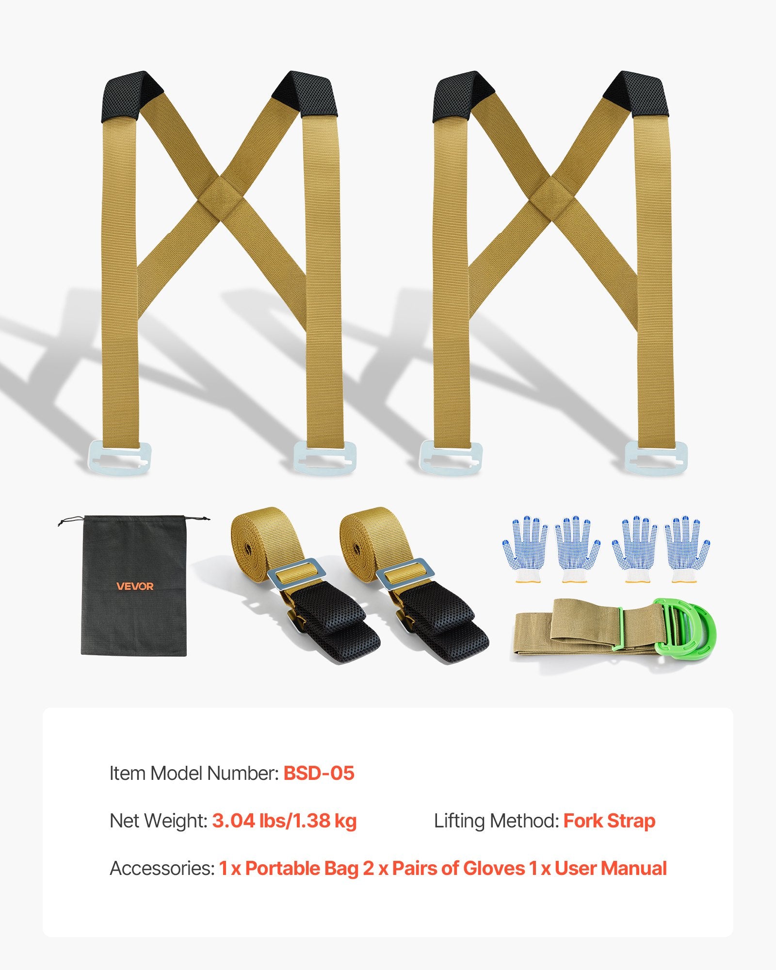 Moving Straps, 2-Person Lifting System with 2 Harness, 2 Load & 1 Handheld Strap