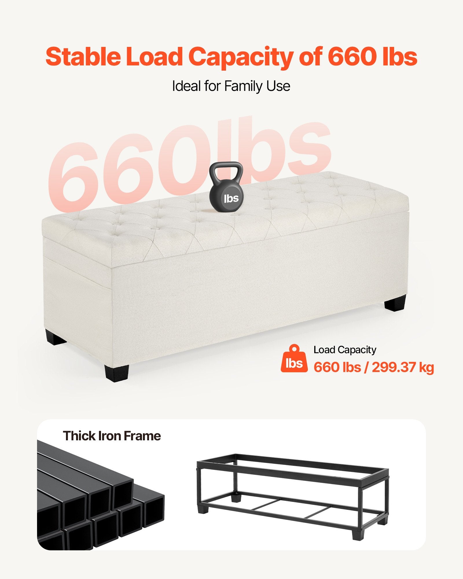 Storage Ottoman Bench Button-Tufted Flip-Up Chest Side Bags Linen Beige