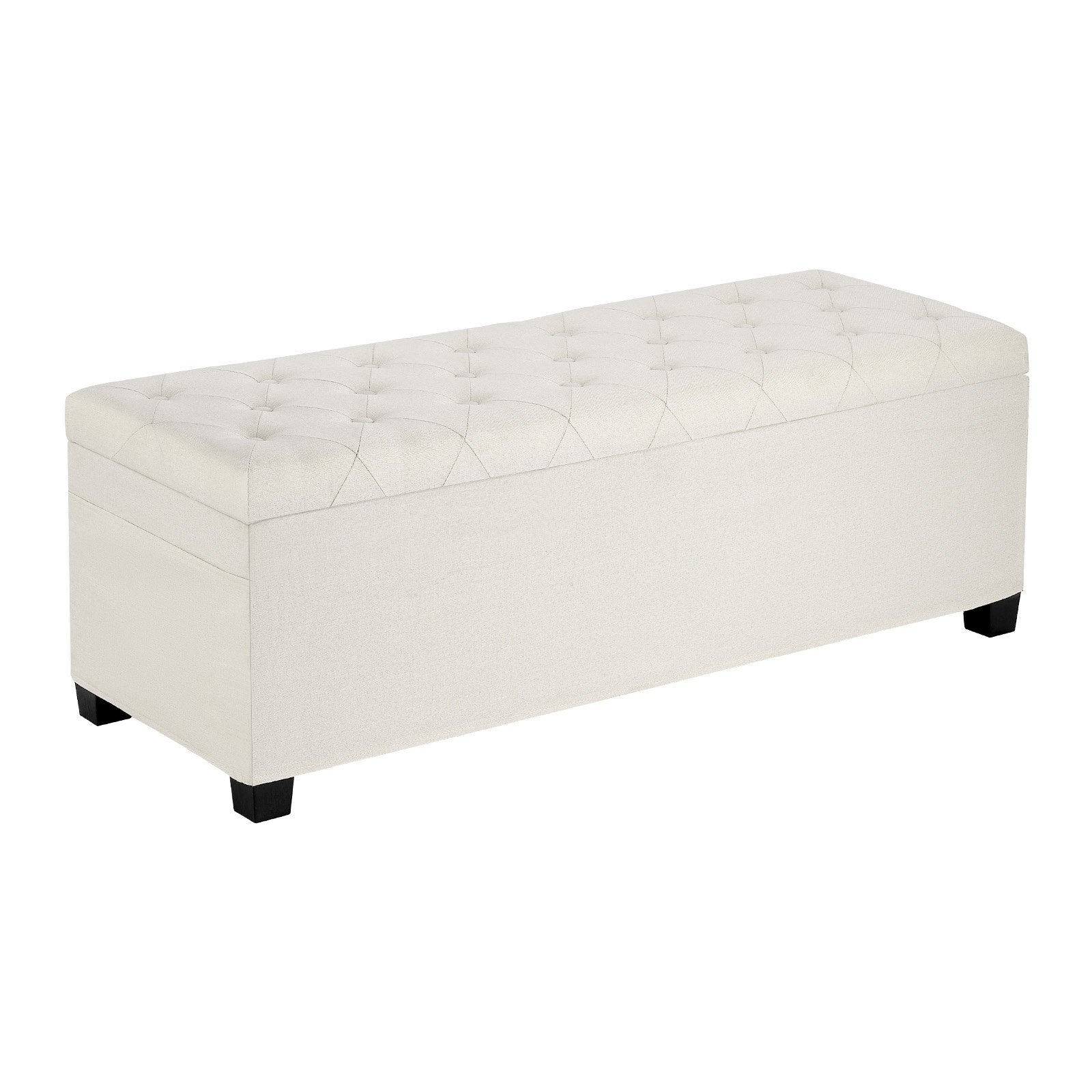Storage Ottoman Bench Button-Tufted Flip-Up Chest Side Bags Linen Beige