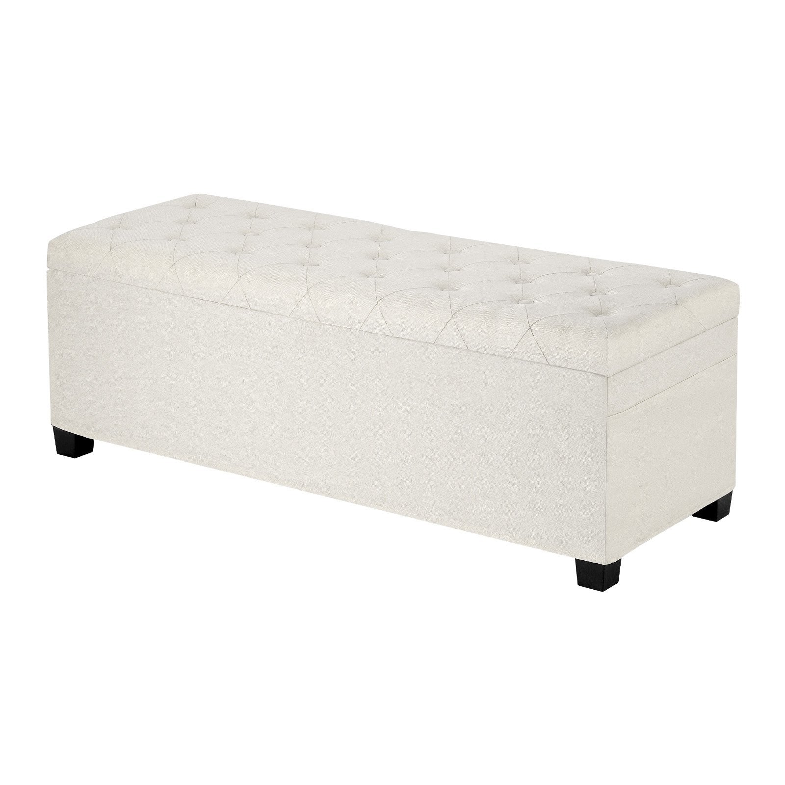 Storage Ottoman Bench Button-Tufted Flip-Up Chest Side Bags Linen Beige