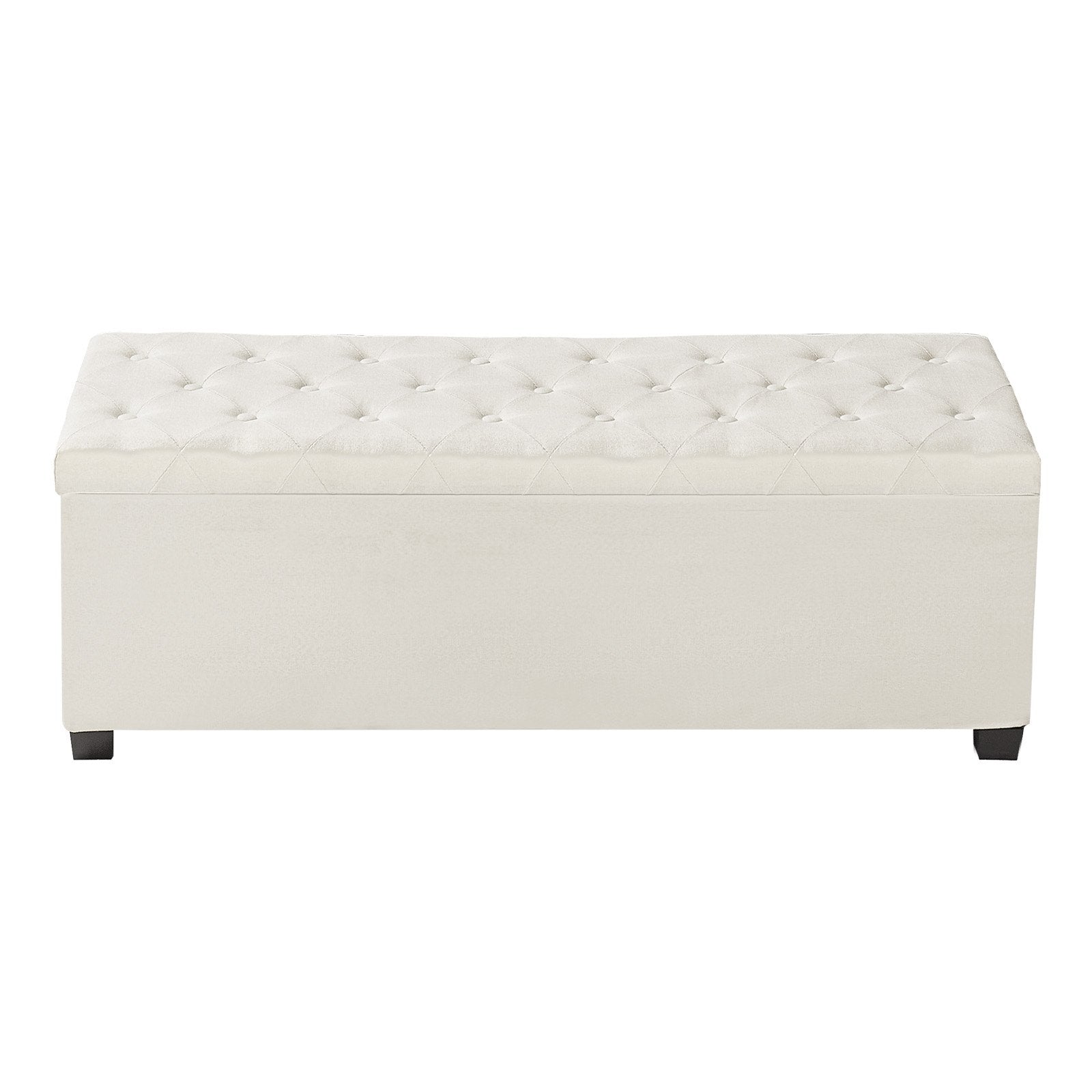Storage Ottoman Bench Button-Tufted Flip-Up Chest Side Bags Linen Beige