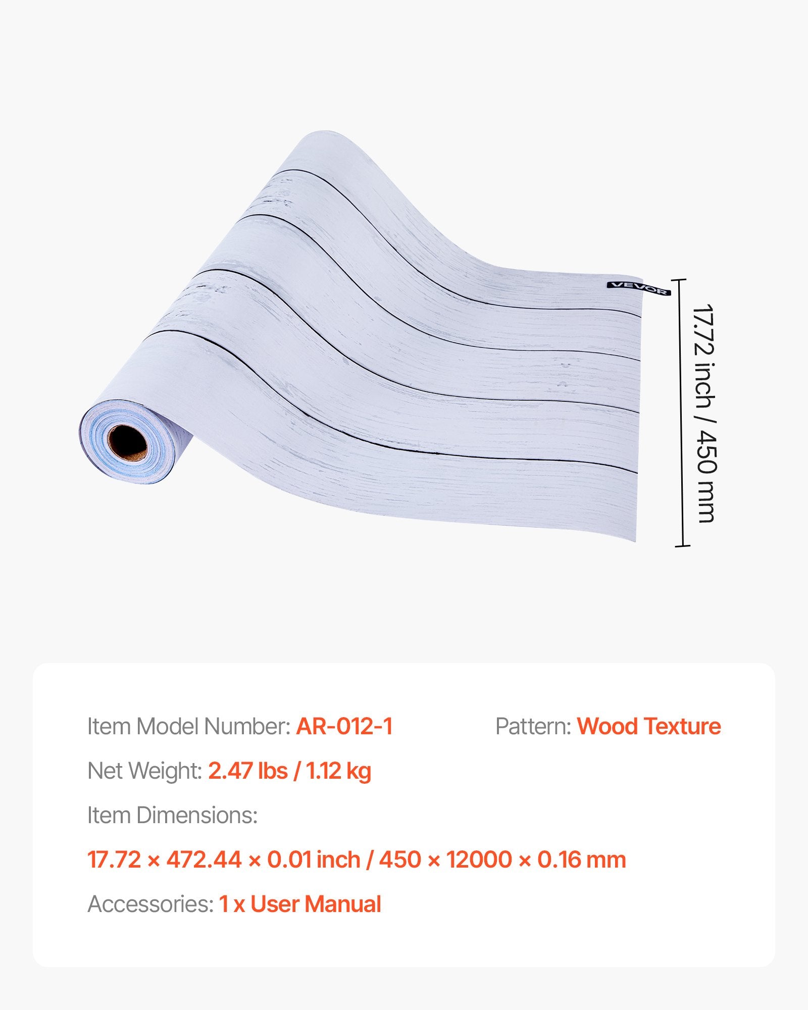Peel and Stick Wallpaper 45cm x 12m White Wood Textured Waterproof Vinyl Roll