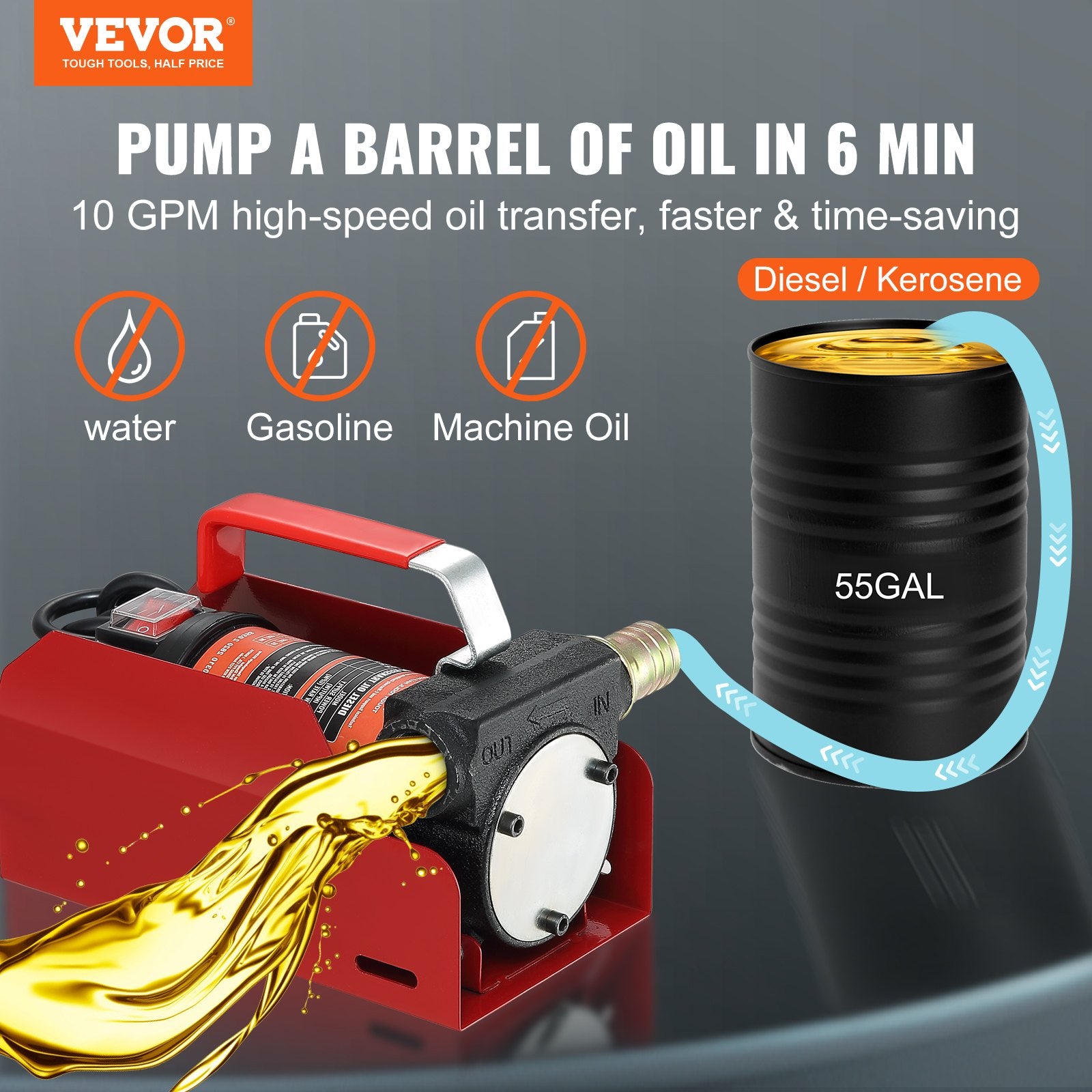 Fuel Transfer Pump 12V DC 10 GPM Portable Diesel Extractor Kit Auto Nozzle