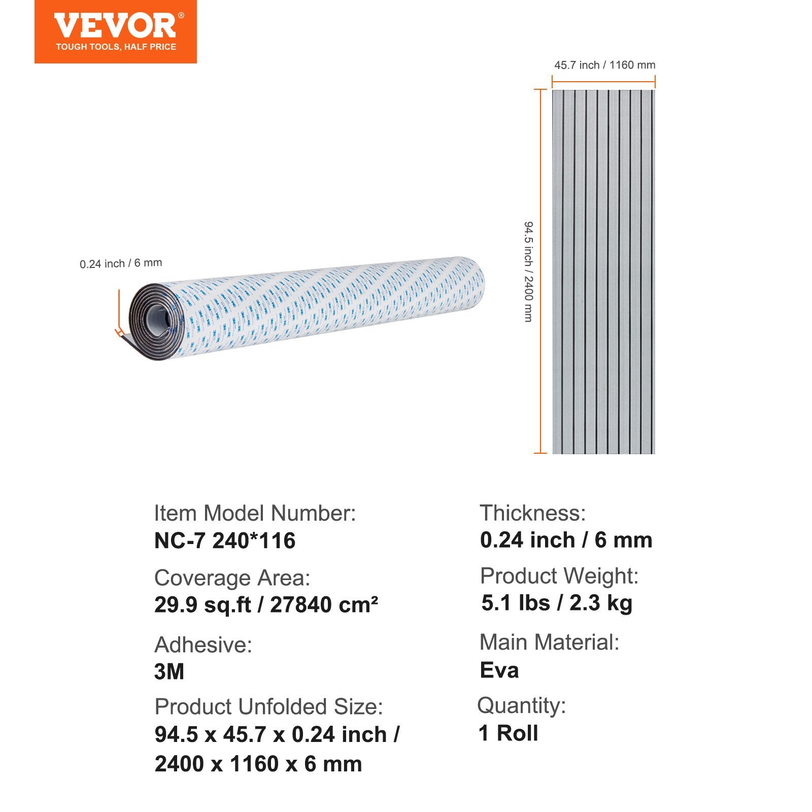 EVA Foam Boat Flooring 94.5" x 45.7" Non-Slip Self-Adhesive Marine Decking