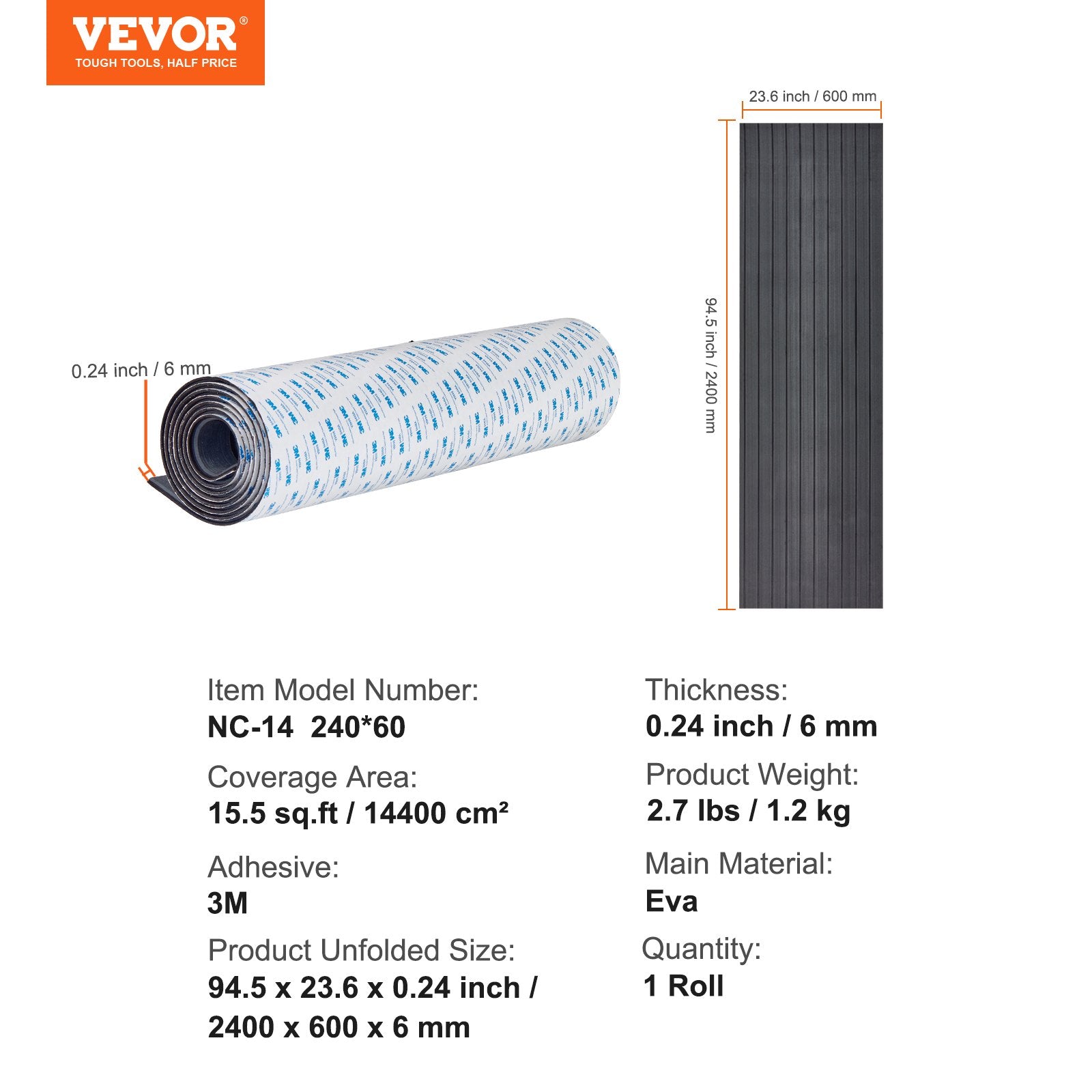 Boat Flooring EVA Foam Decking 94.5"x23.6" Non-Slip Self-Adhesive 15.5 sq.ft