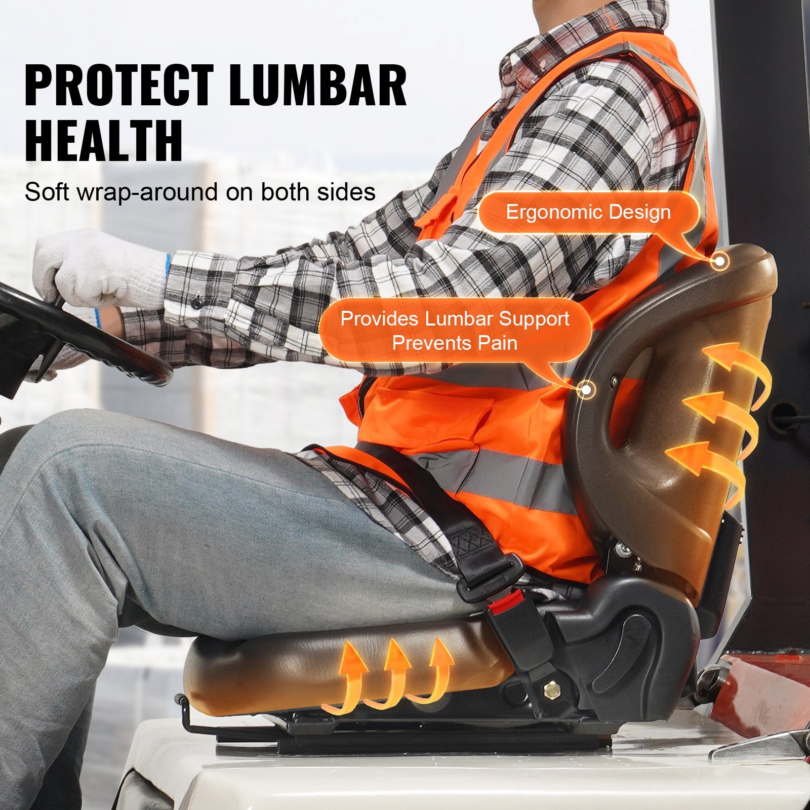 Universal Forklift Seat with Adjustable Back Micro Switch & Seatbelt for Tractor