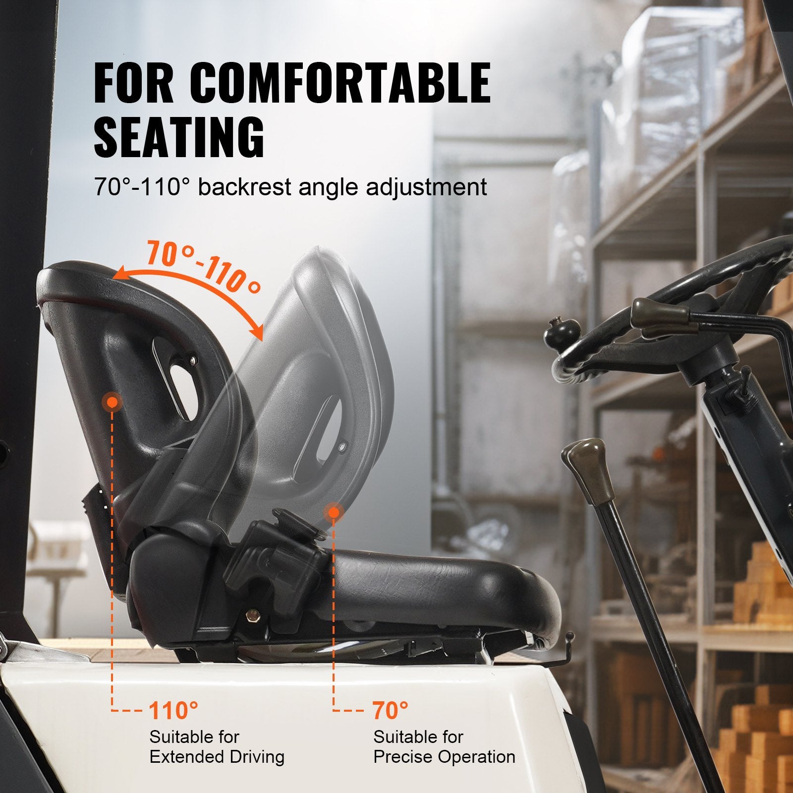 Universal Forklift Seat with Adjustable Back Micro Switch & Seatbelt for Tractor