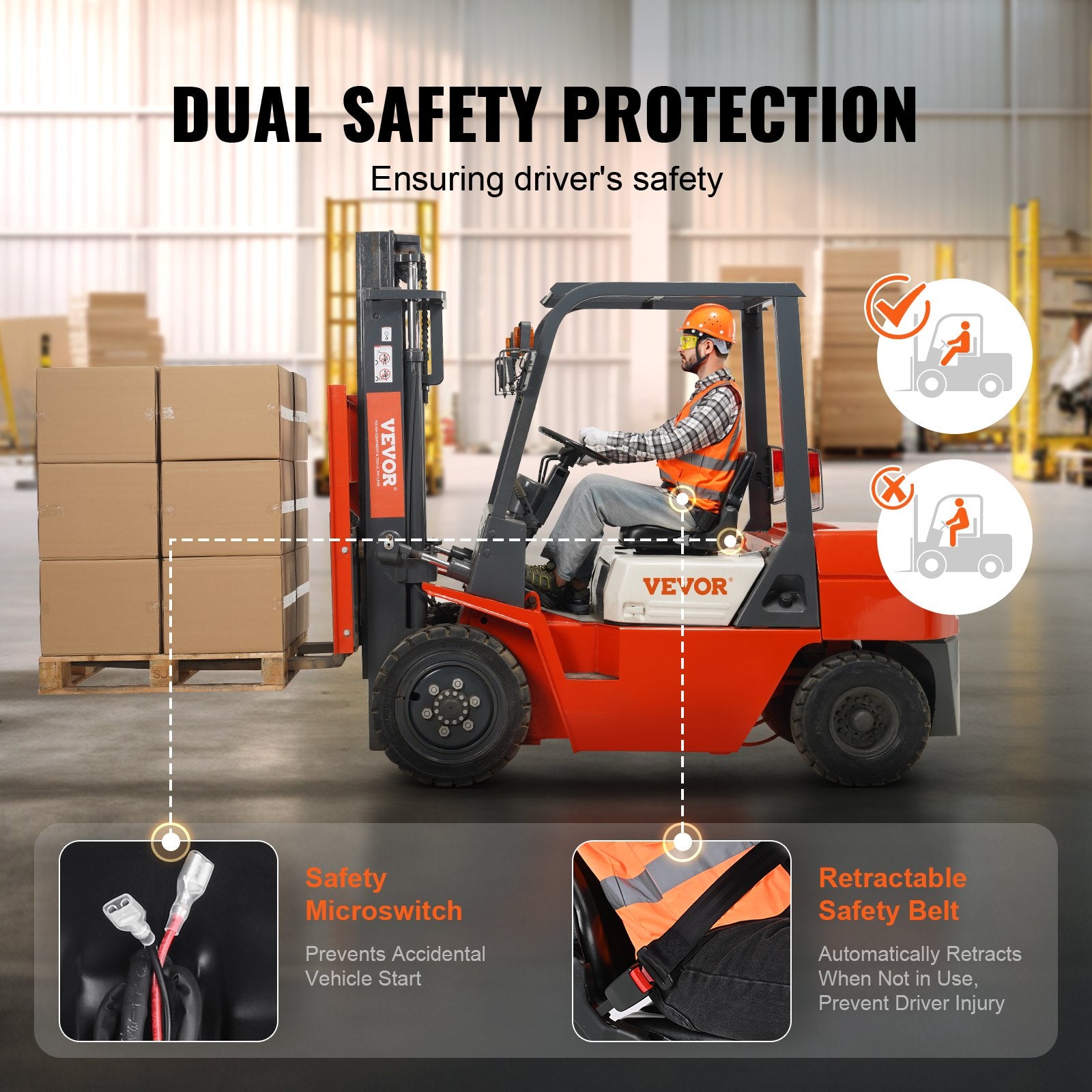 Universal Forklift Seat Fold Down Tractor Seat with Seatbelt Micro Switch