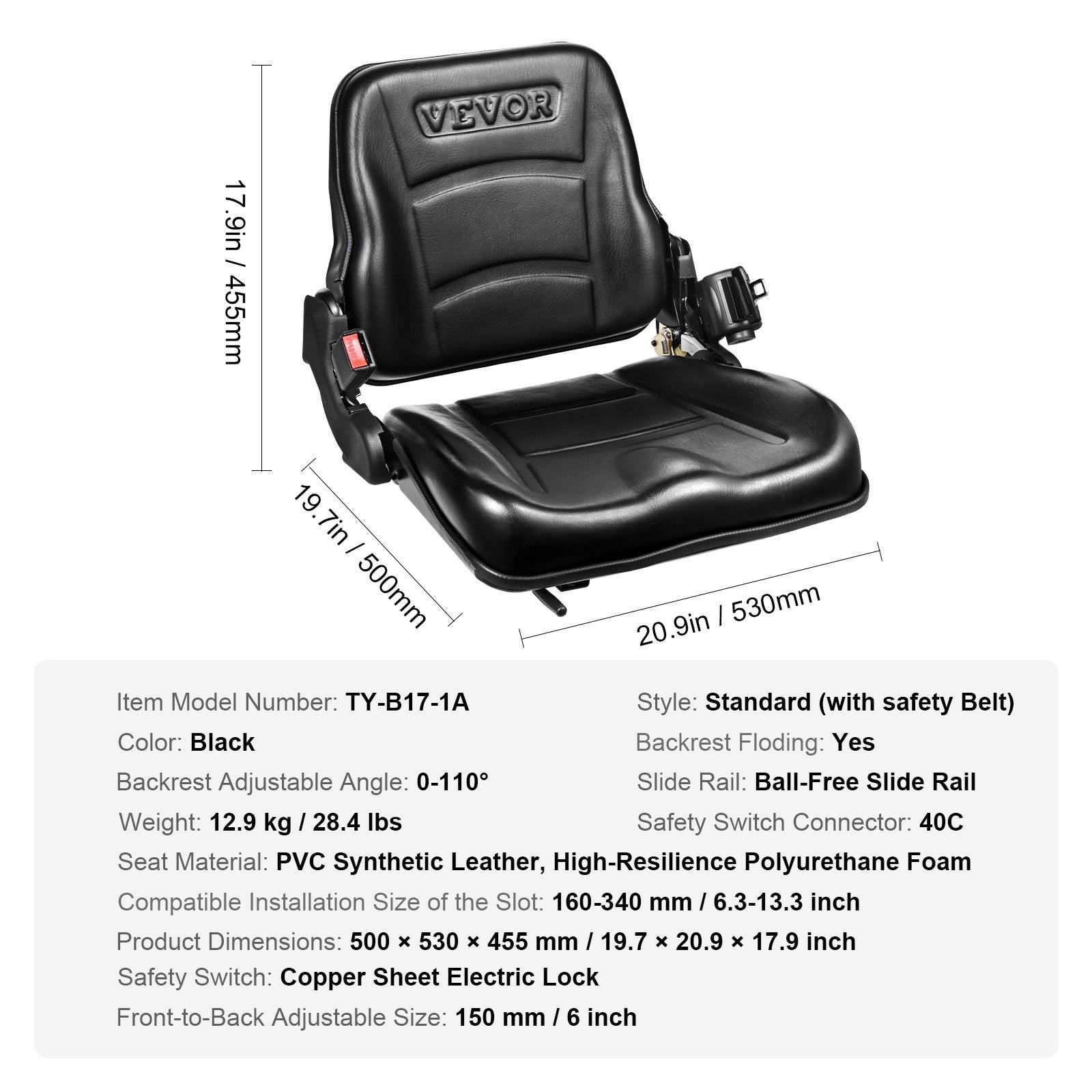 Universal Forklift Seat Fold Down Tractor Seat with Seatbelt Micro Switch