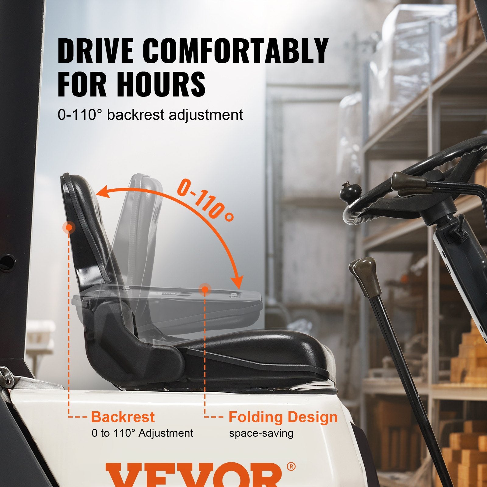 Universal Forklift Seat Adjustable Backrest Foldable Safety Switch
