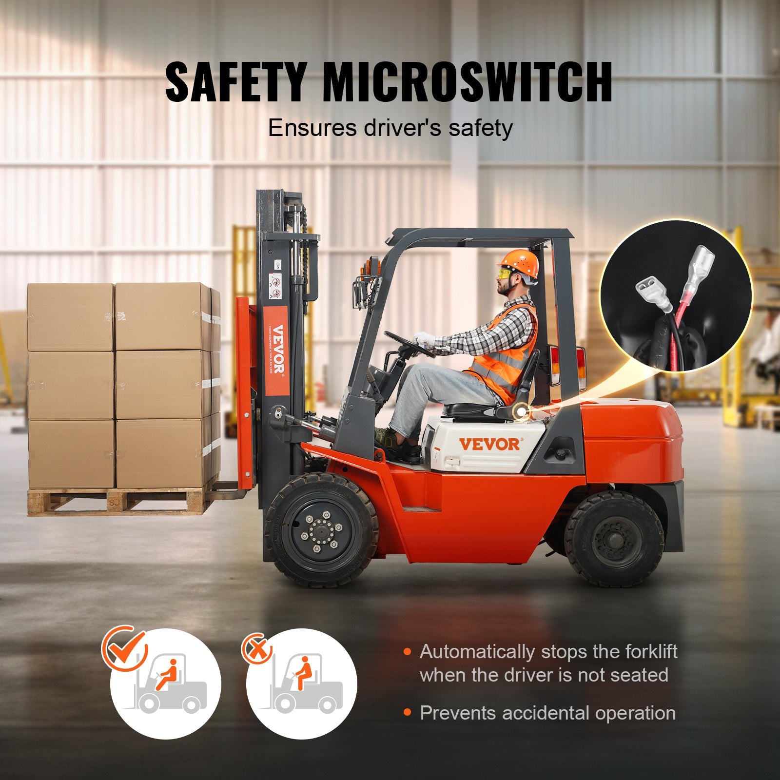 Universal Forklift Seat Adjustable Backrest Foldable Safety Switch