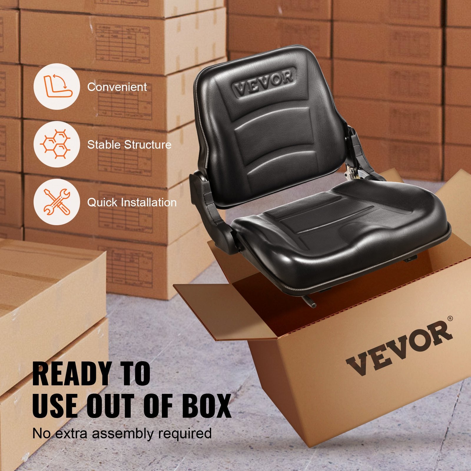 Universal Forklift Seat Adjustable Backrest Foldable Safety Switch