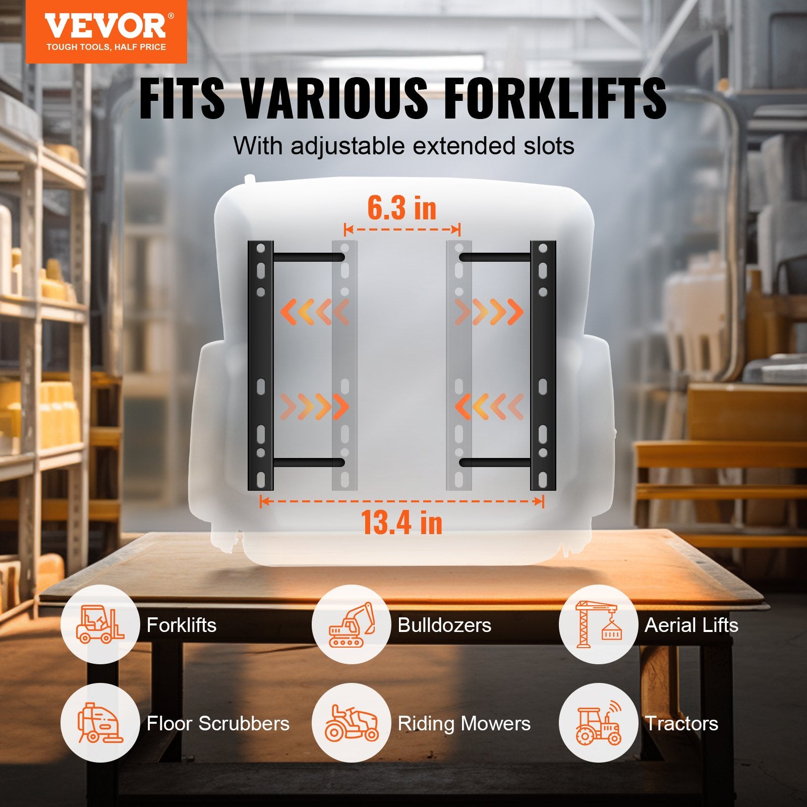 Universal Forklift Seat with Armrests Seatbelt Adjustable