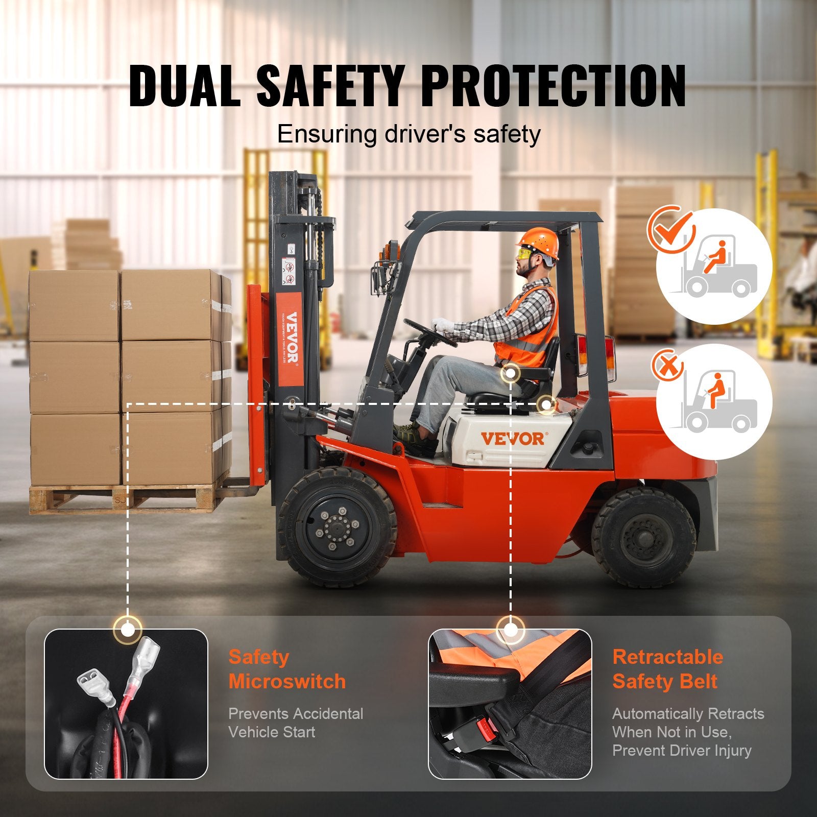 Universal Forklift Seat with Armrests Seatbelt Adjustable