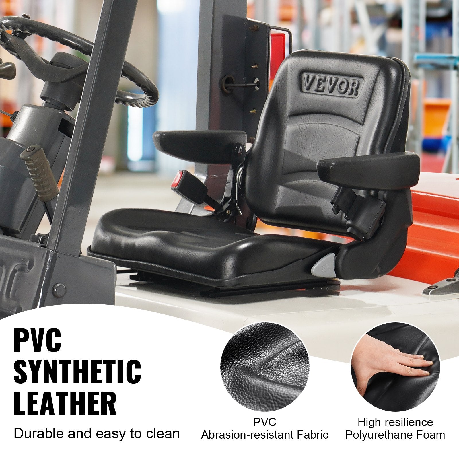 Universal Forklift Seat with Armrests Seatbelt Adjustable