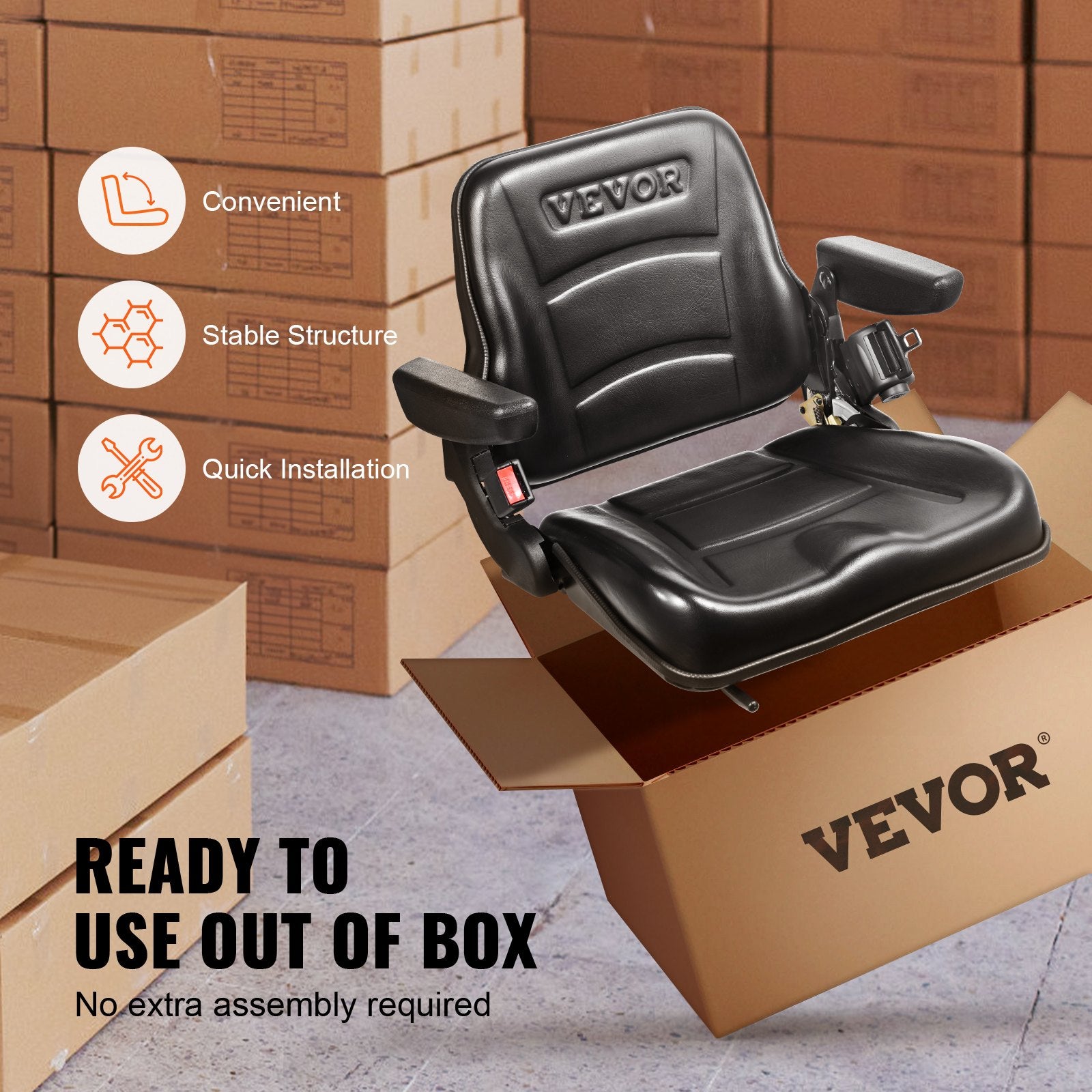 Universal Forklift Seat with Armrests Seatbelt Adjustable